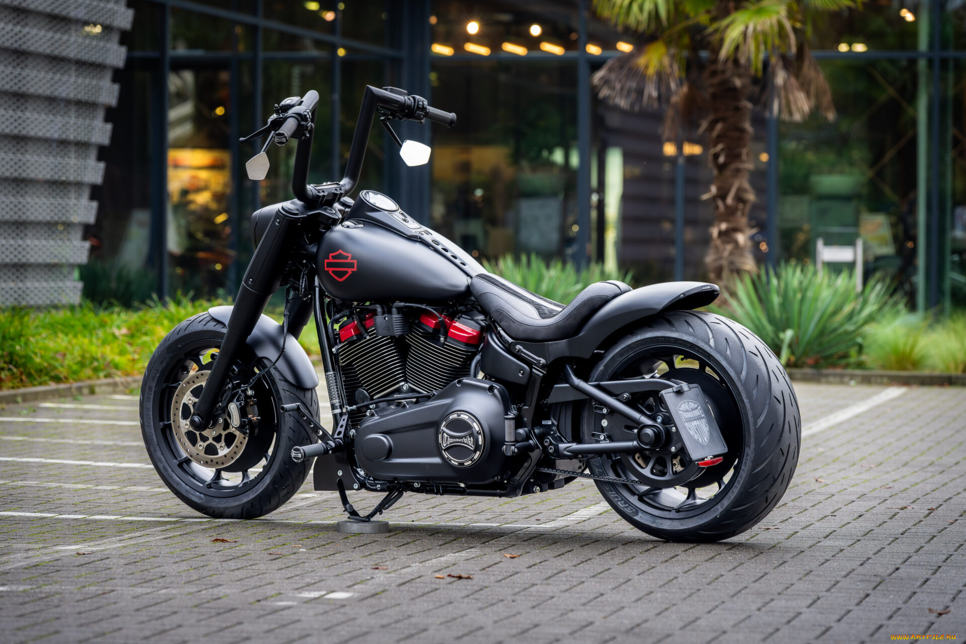 мотоциклы, harley-davidson, softail, fat, boy, customized, custombikes, dark, inferno