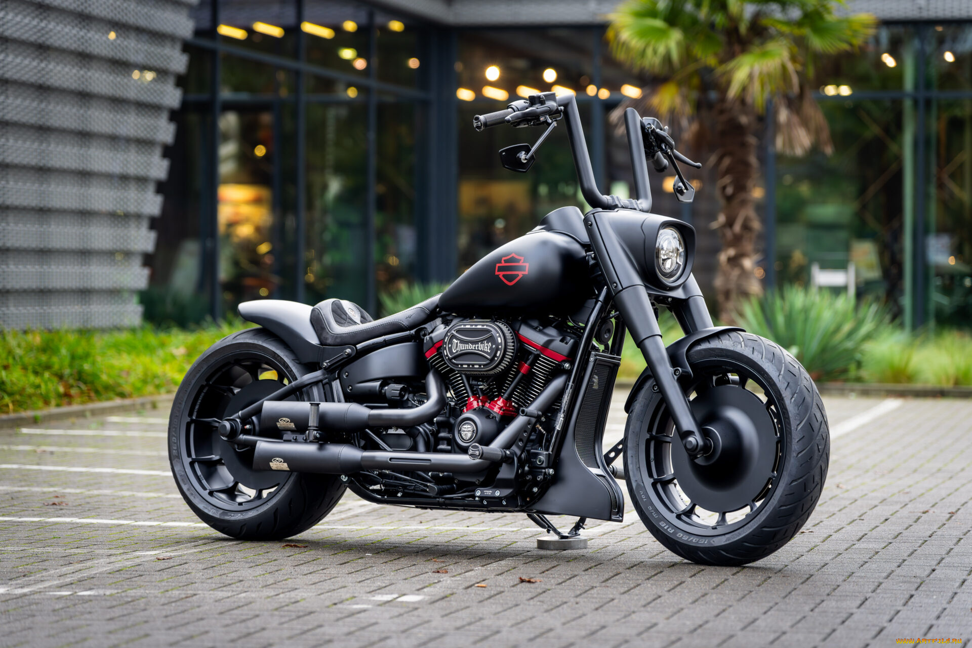 мотоциклы, harley-davidson, softail, fat, boy, customized, custombikes, dark, inferno