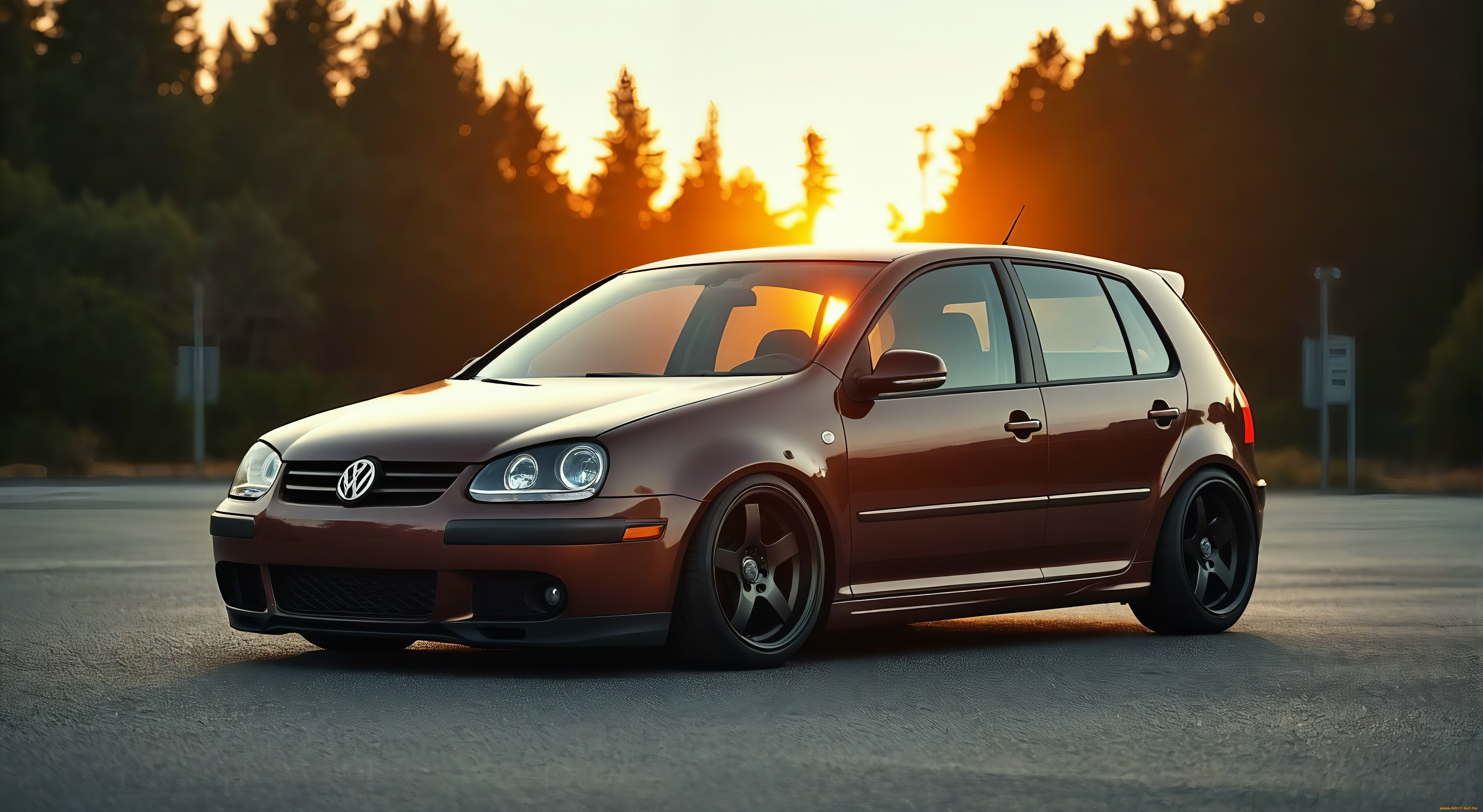 volkswagen, golf, mk, v, автомобили, volkswagen, golf, mk, v, forest, ai, art, sun