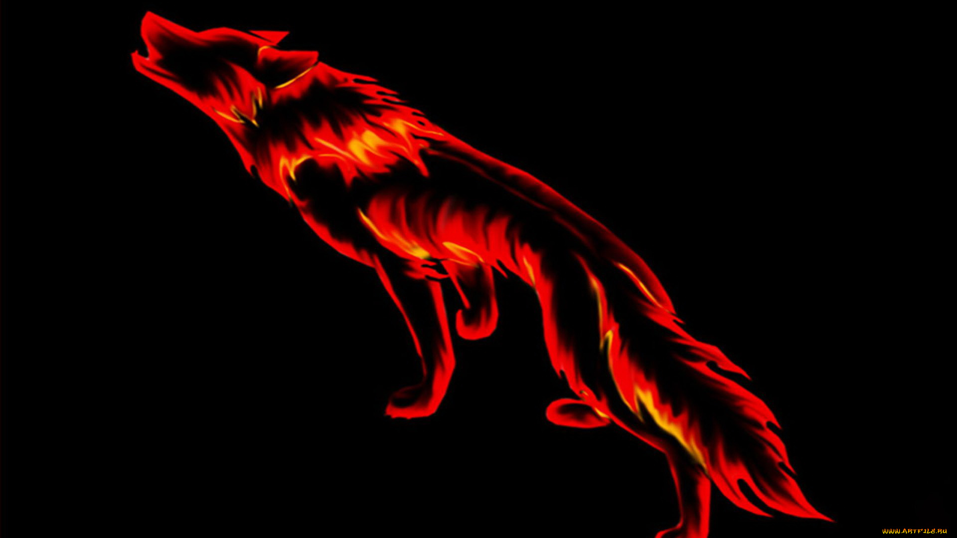 3д, графика, animals, животные, волк, огонь
