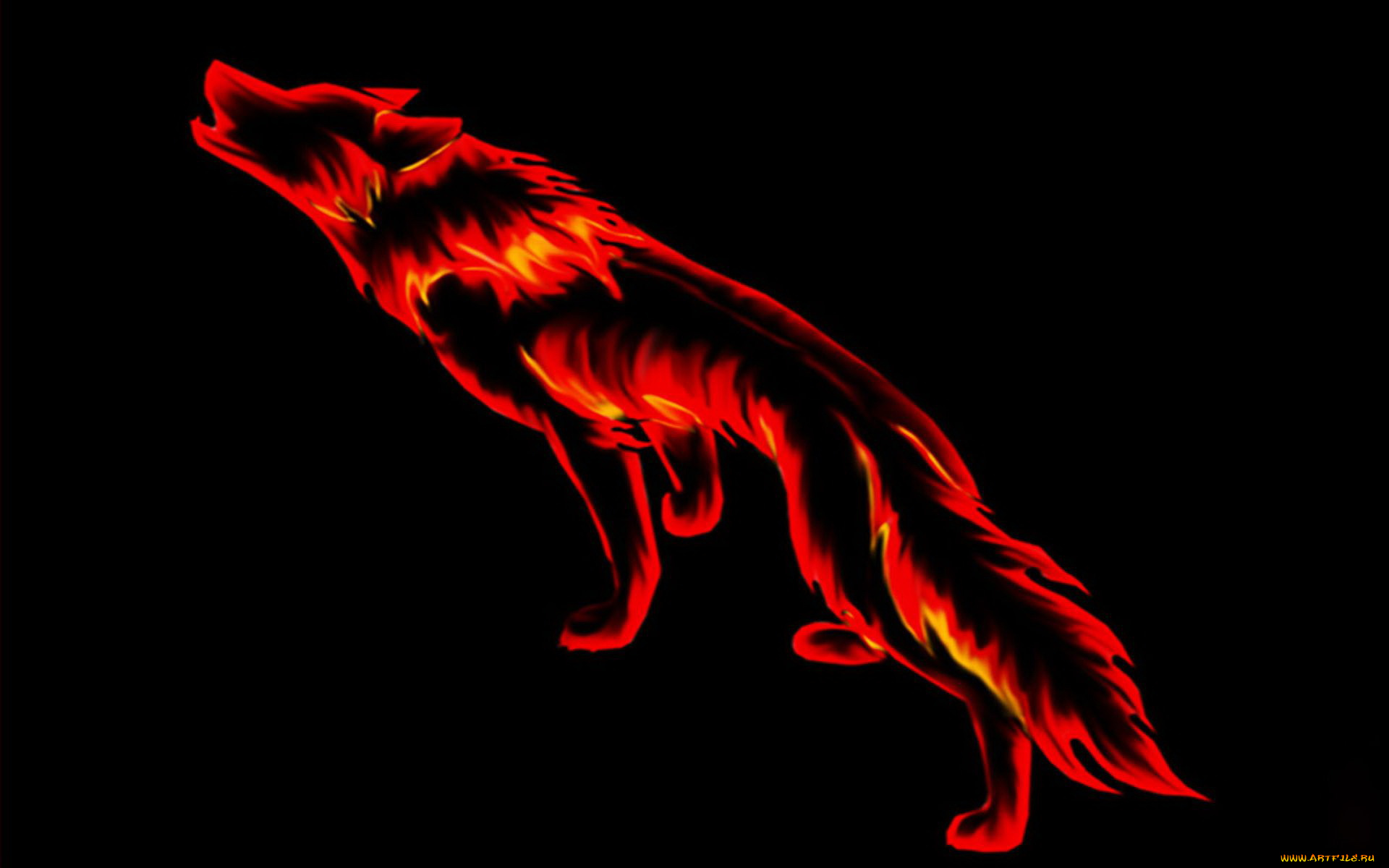 3д, графика, animals, животные, волк, огонь