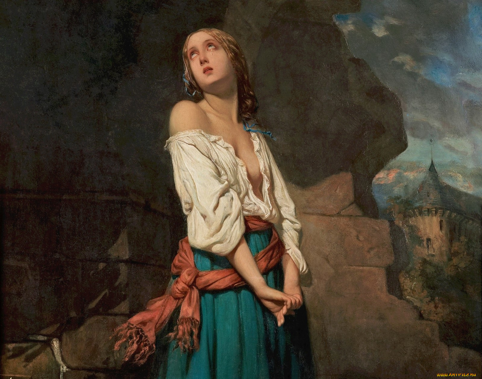 рисованные, charles, zacharie, landelle, девушка, на, фоне, пейзажа