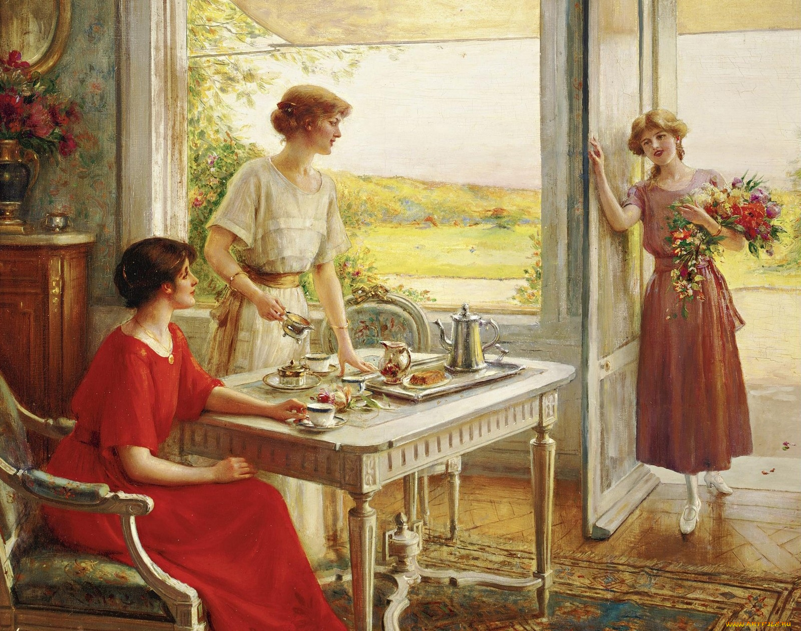 рисованные, albert, lynch, девушки, время, чая