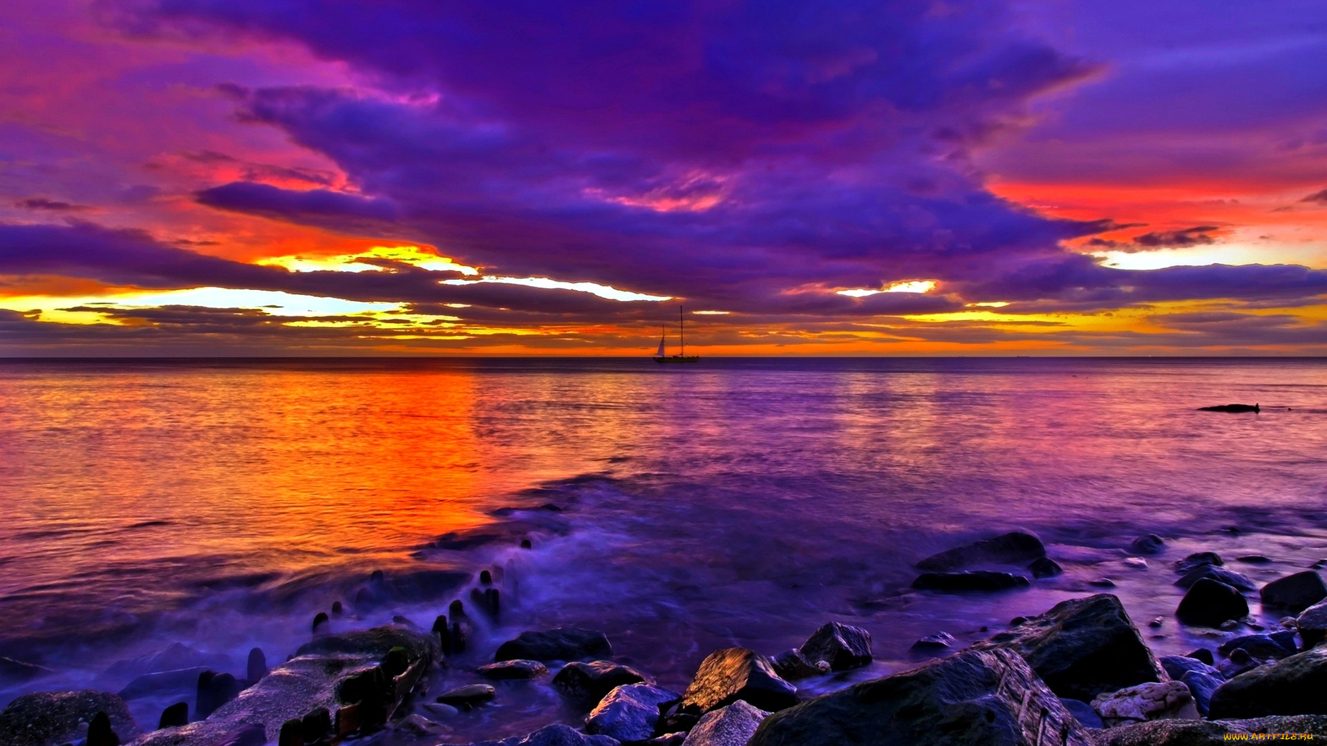 beautiful, evening, природа, побережье, вечер, море, тучи, яхта