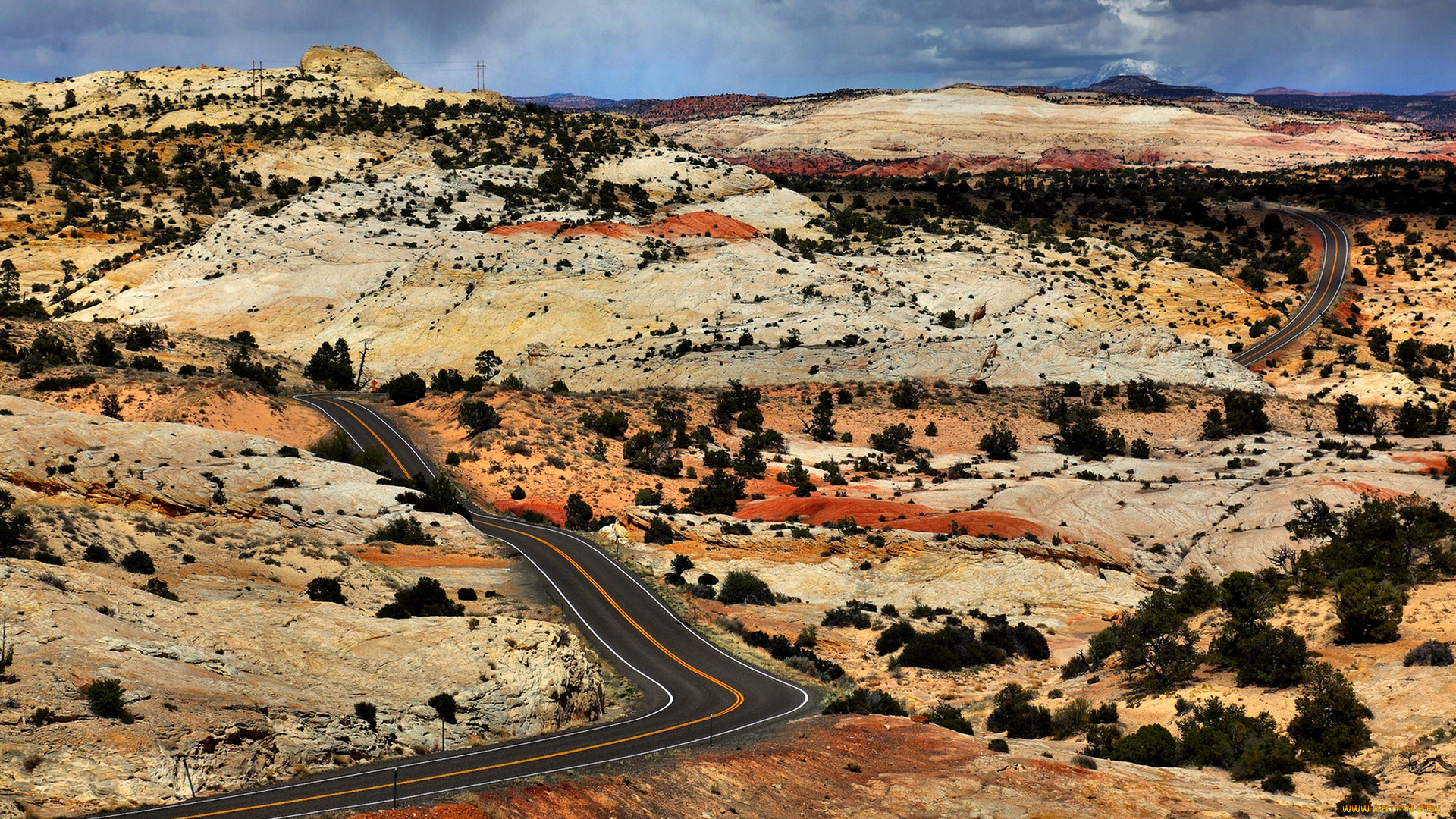 desert, highway, природа, дороги, дорога, кустарник, холмы, пустыня