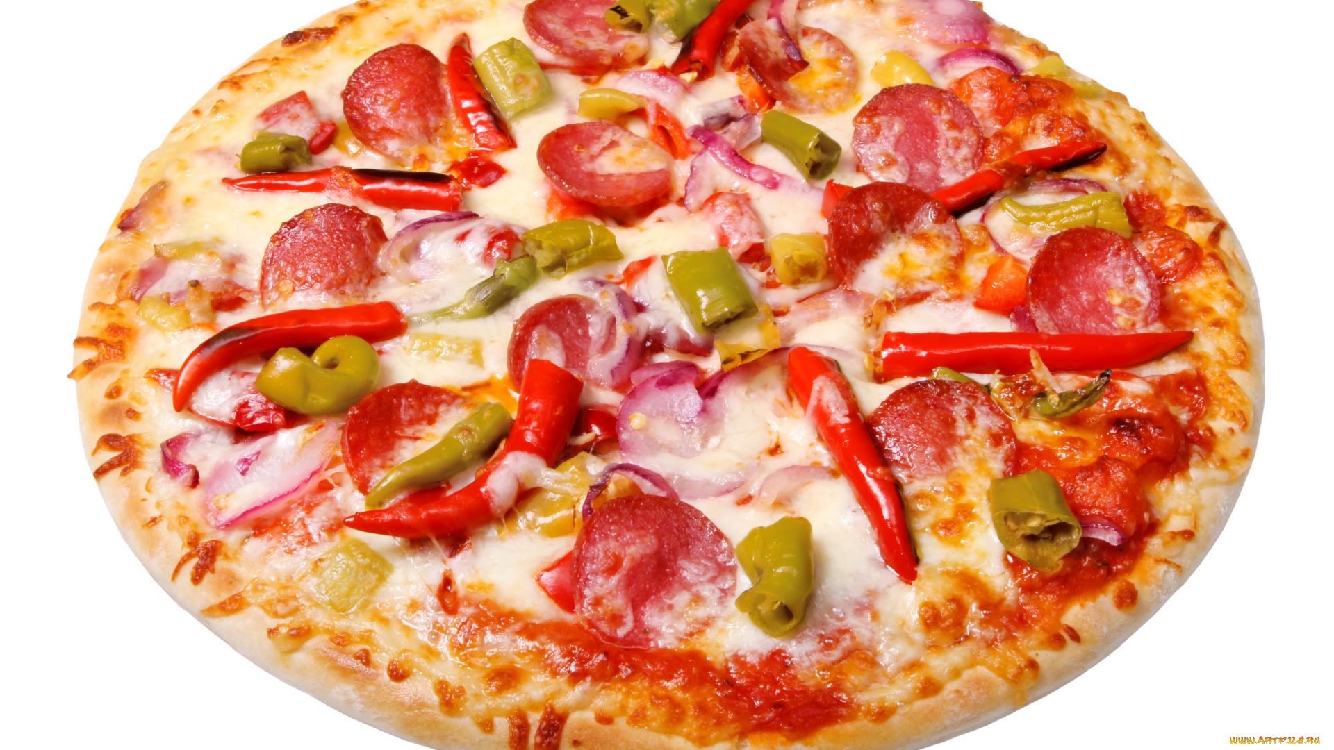 еда, пицца, перец, колбаса