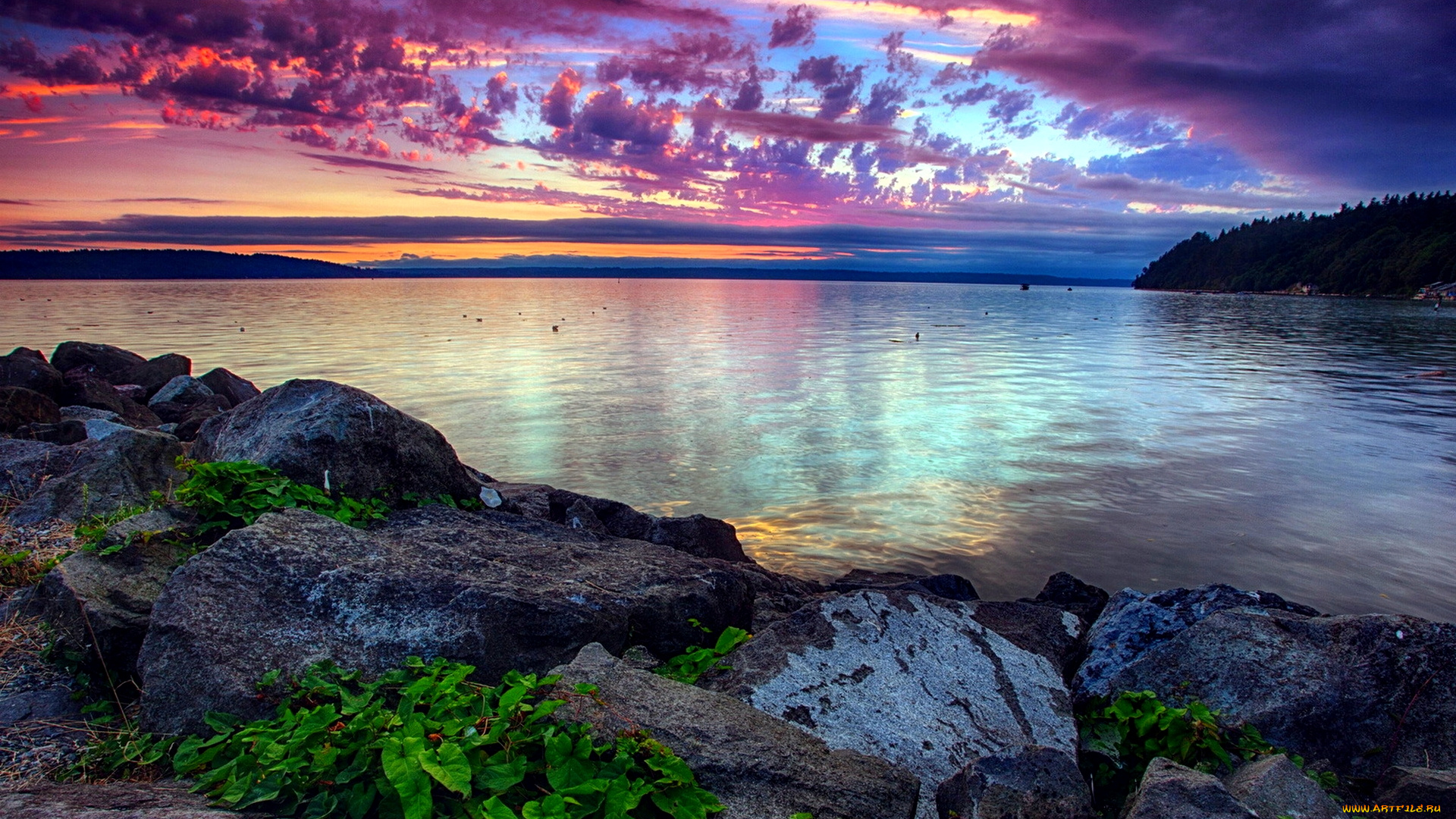 lake, view, природа, реки, озера, озеро, краски, берег, тучи, камни