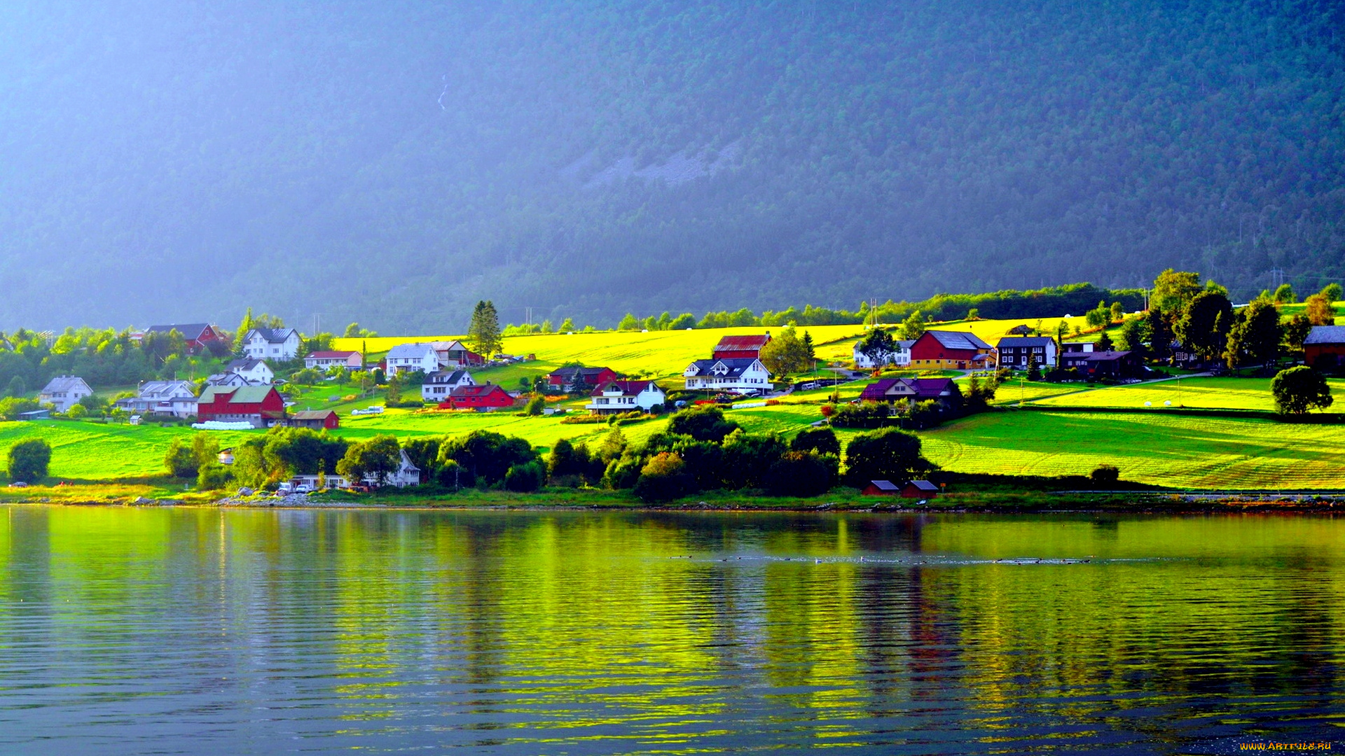 lakeside, houses, природа, реки, озера, горы, озеро, домики, леса