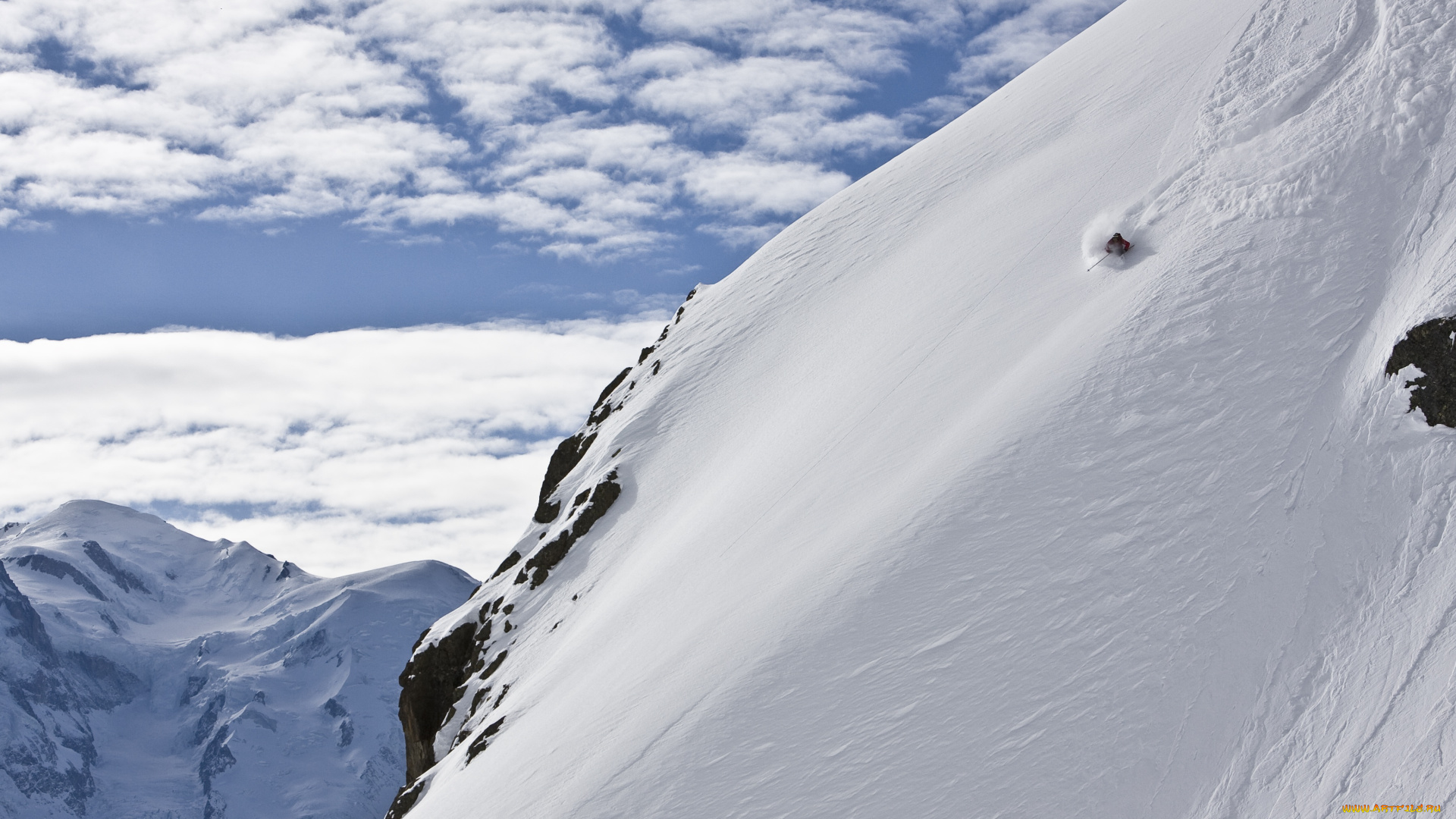 природа, горы, снег, лыжник