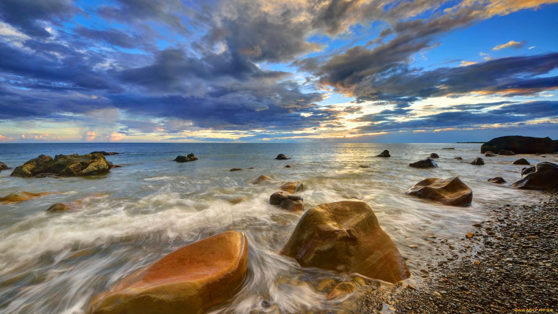 природа, побережье, камни, вода, небо