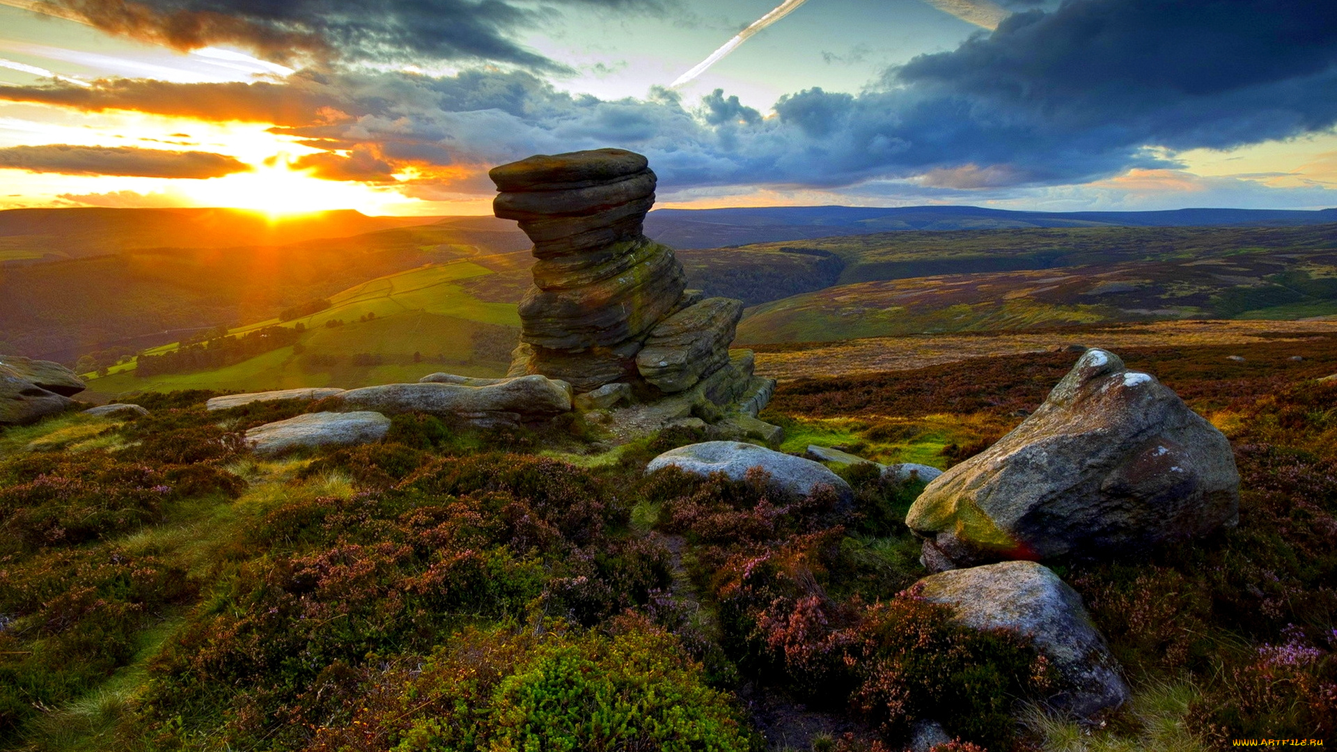 sunset, природа, восходы, закаты, тучи, камни, холм, закат