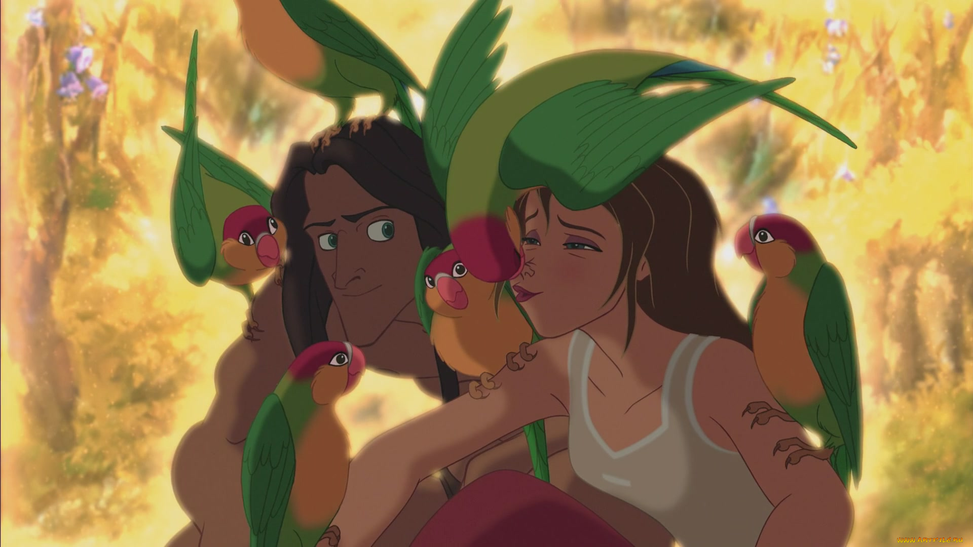 тарзан, мультфильмы, tarzan, попугай, девушка