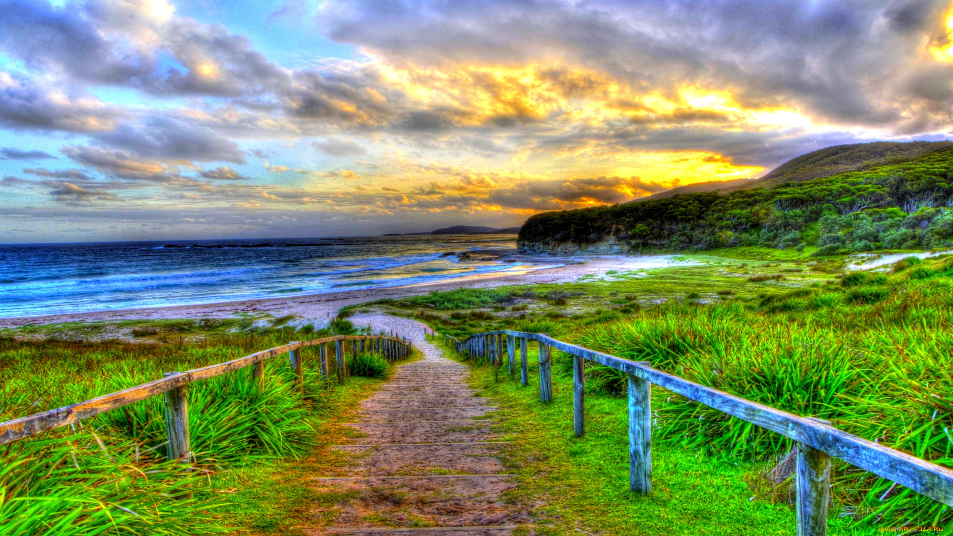 walkway, to, the, beach, природа, побережье, бере, океан, облака, дорожка