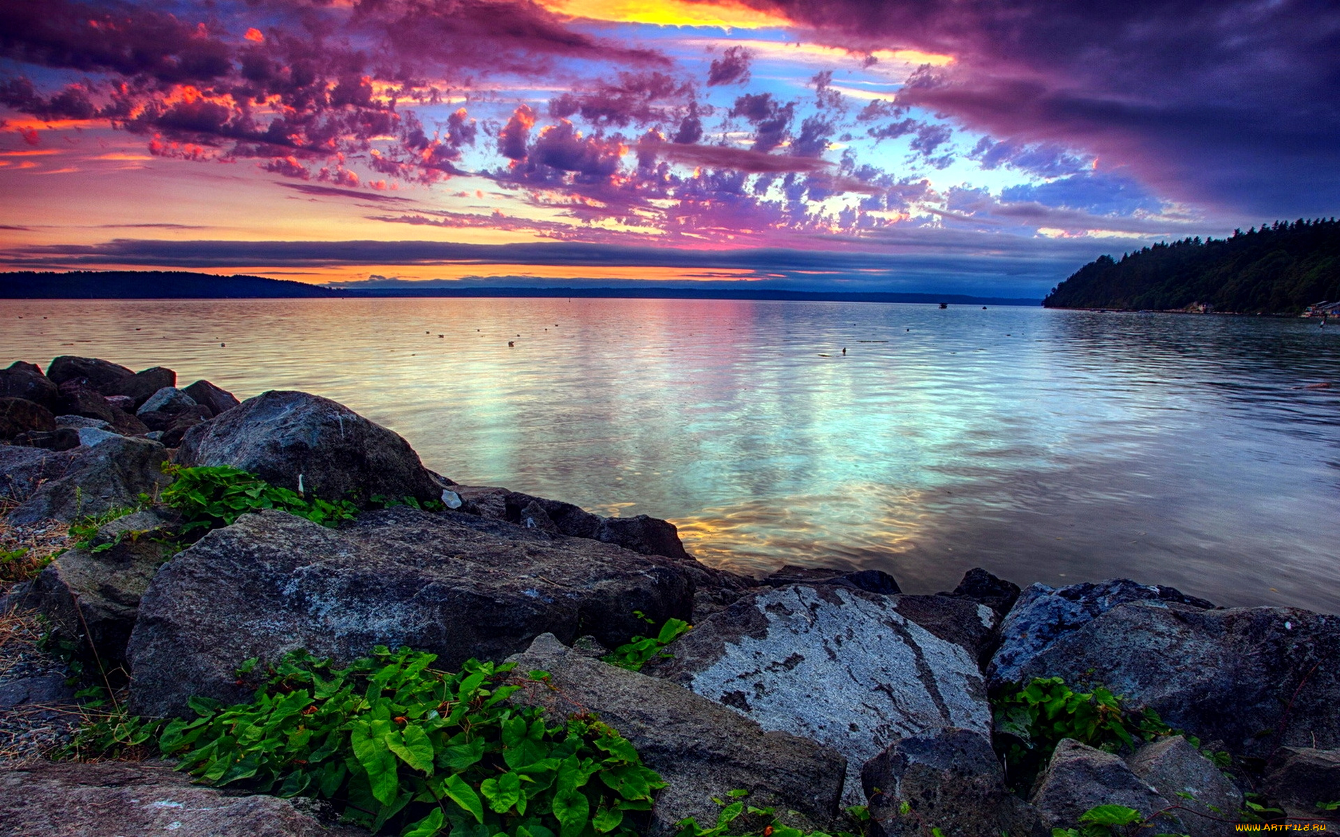 lake, view, природа, реки, озера, озеро, краски, берег, тучи, камни