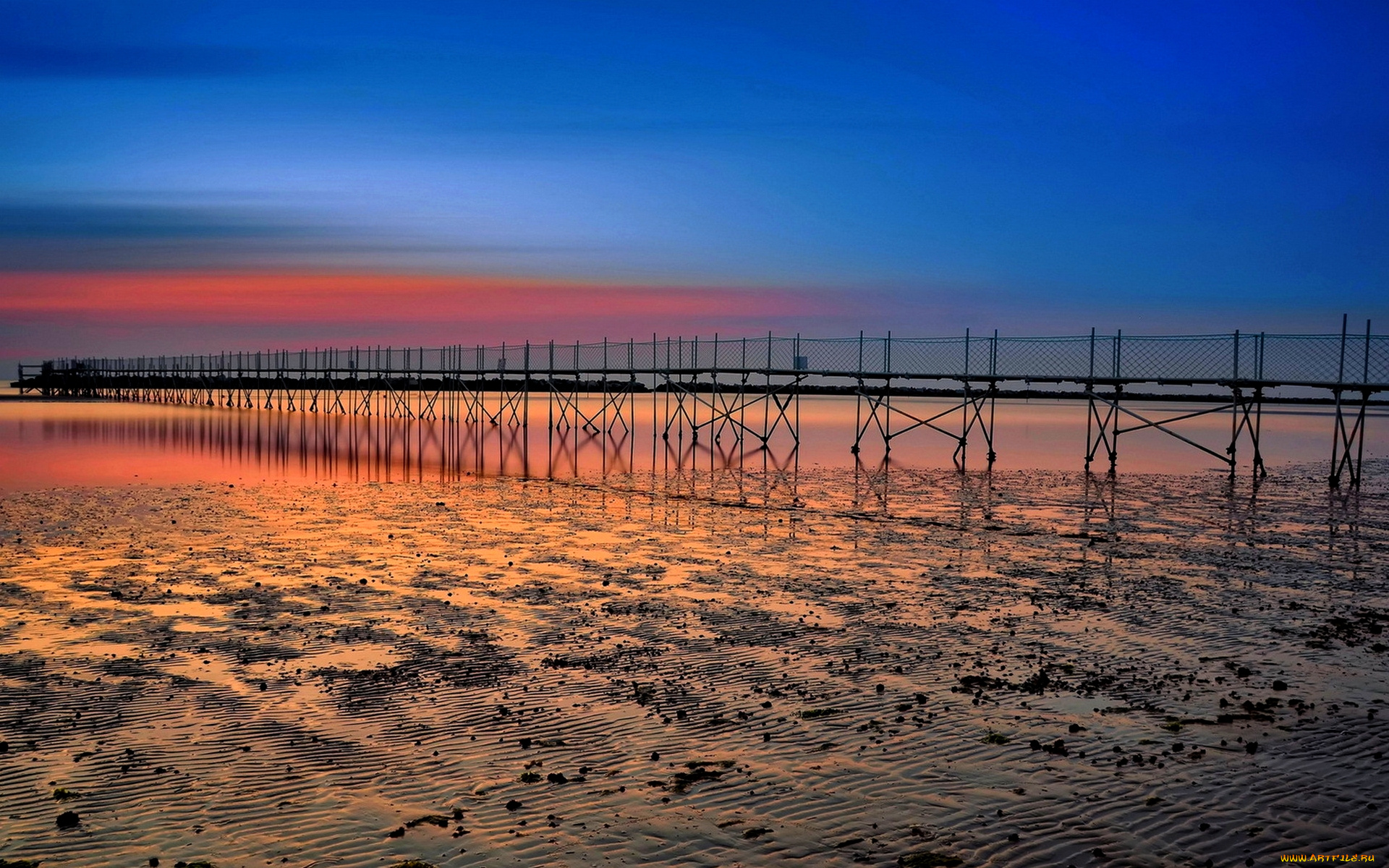 sea, bridge, природа, побережье, море, вечер, пляж, мост