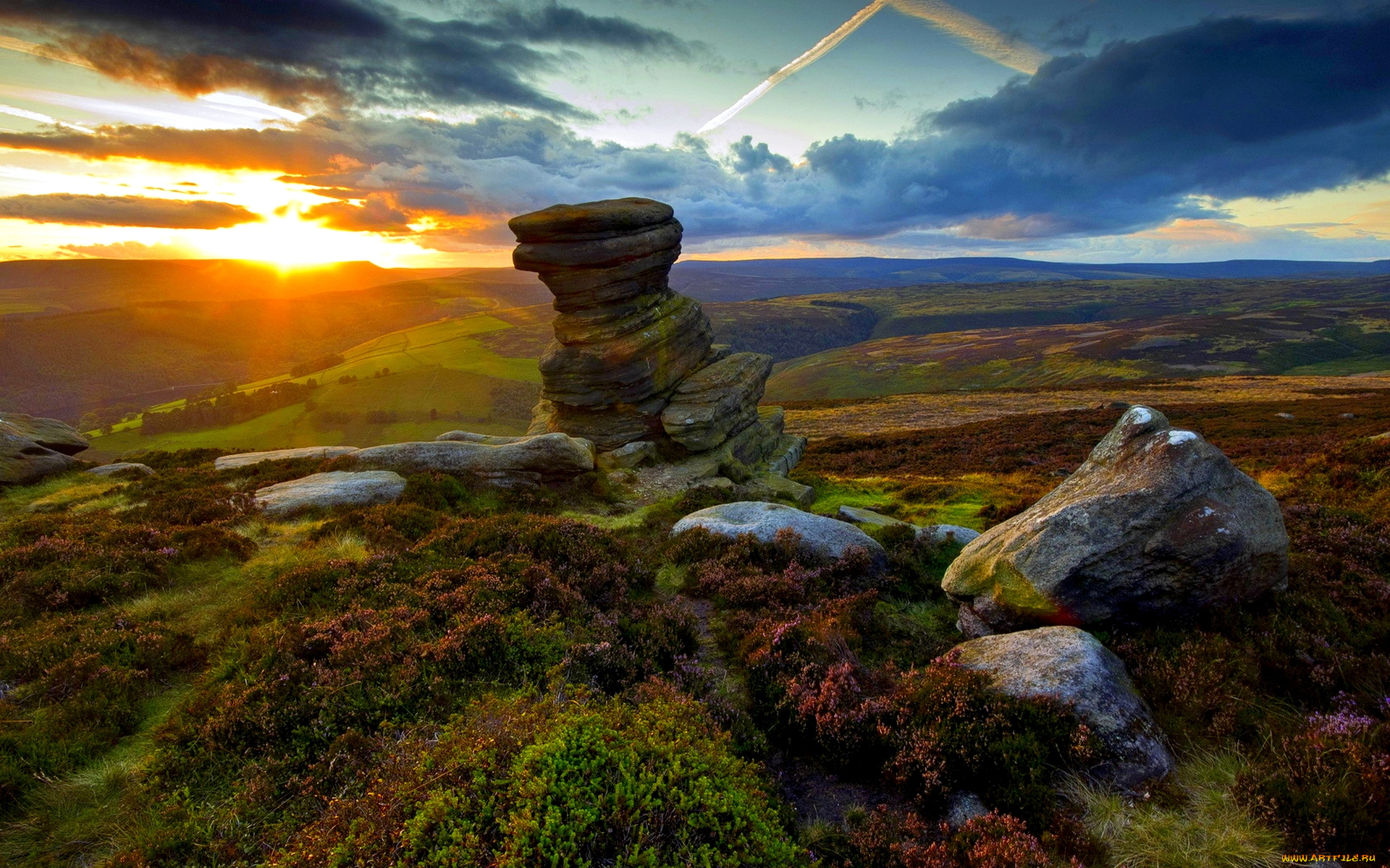 sunset, природа, восходы, закаты, тучи, камни, холм, закат