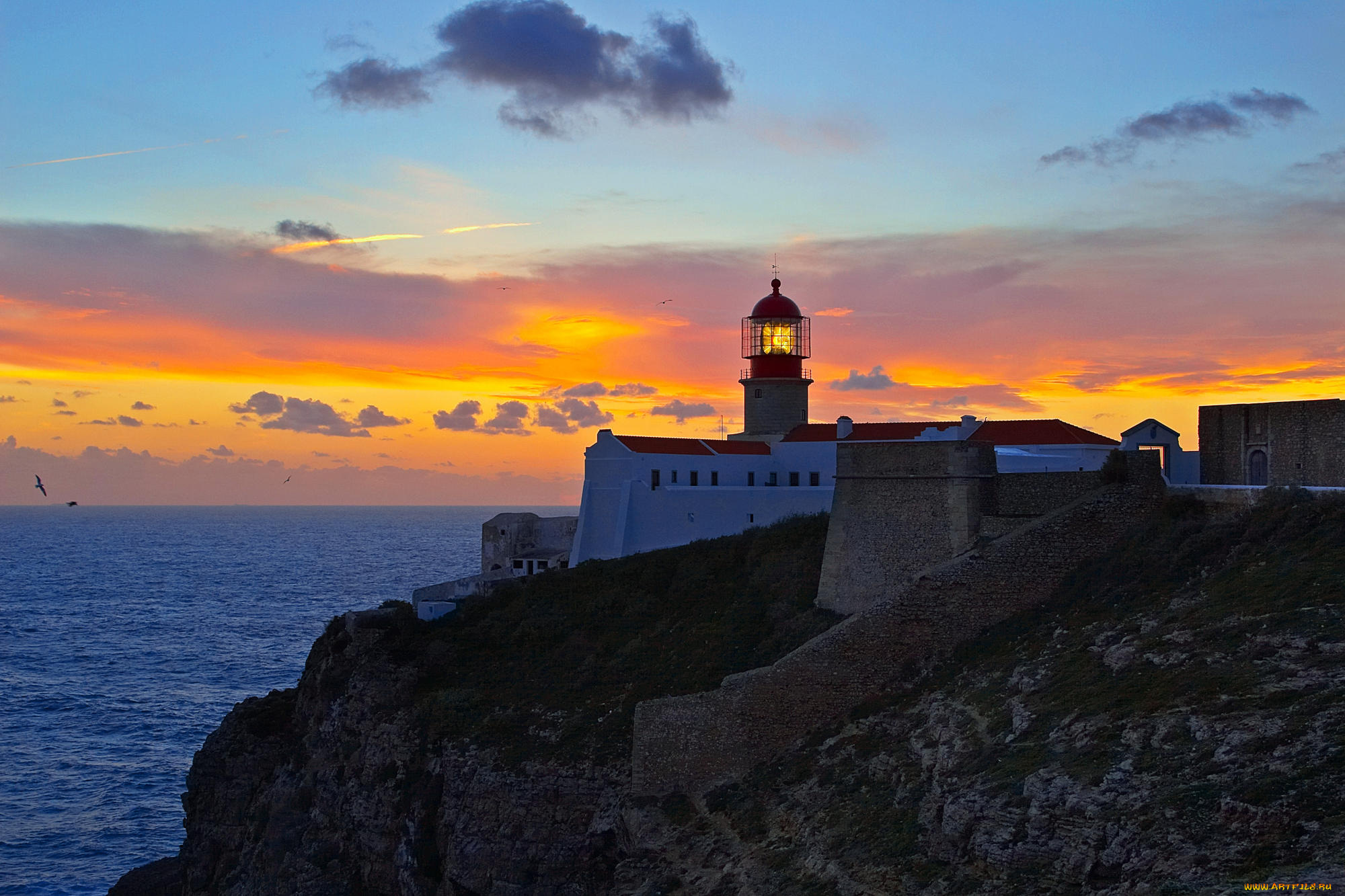 lighthouse, природа, маяки, утес, океан, маяк, вечер