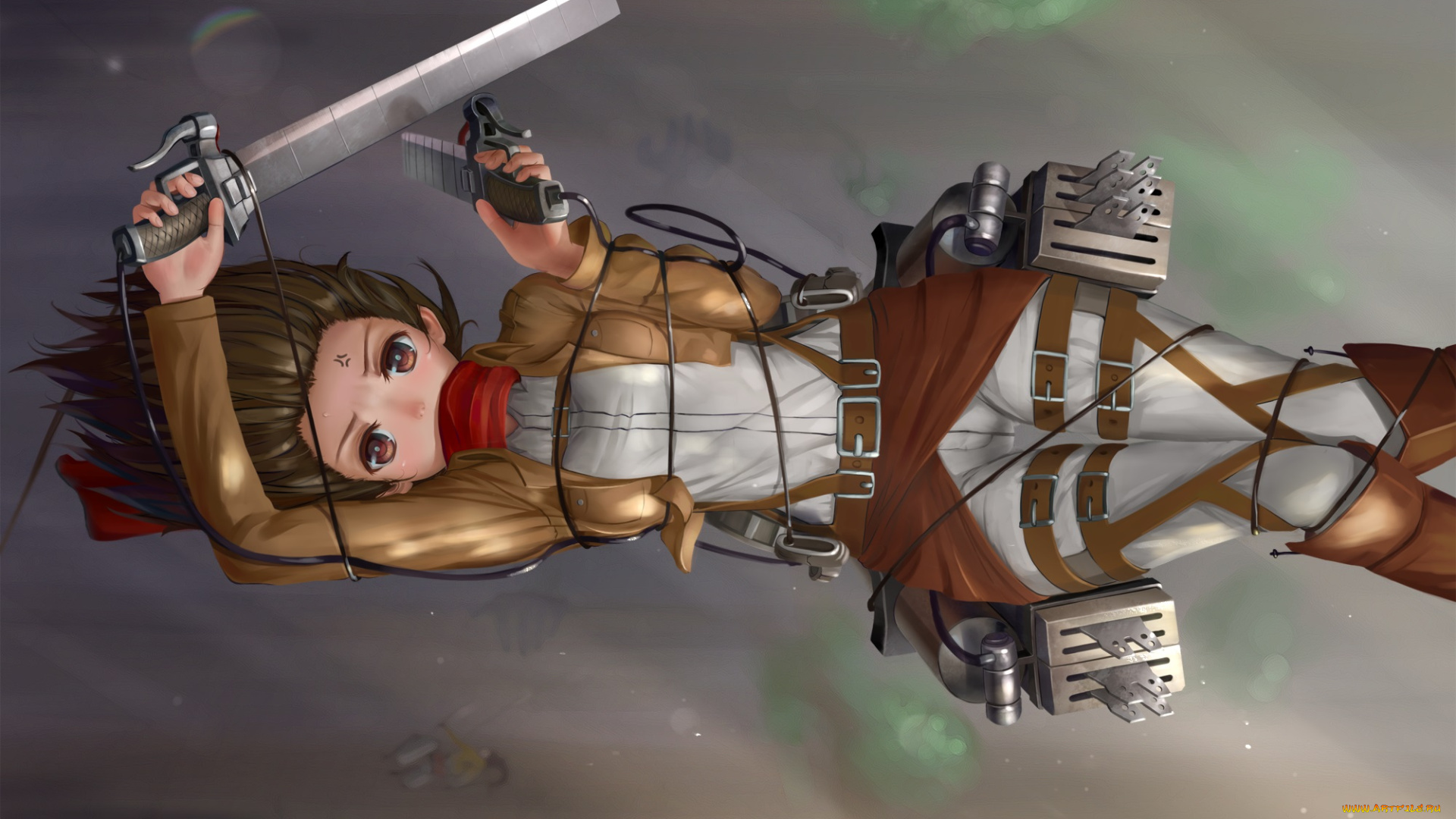 аниме, shingeki, no, kyojin, девушка, оружие, провод, ремни