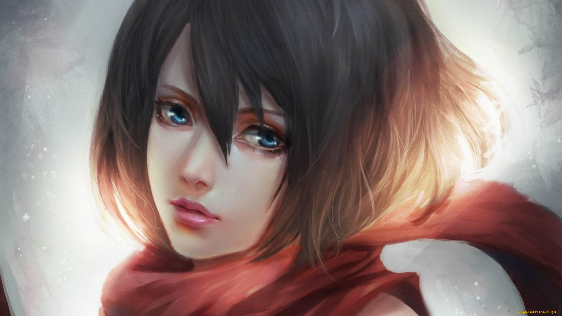 аниме, shingeki, no, kyojin, шарф, девушка