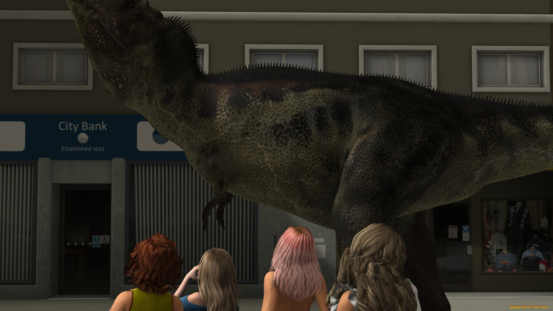 3д, графика, фантазия, , fantasy, дракон, город, улица