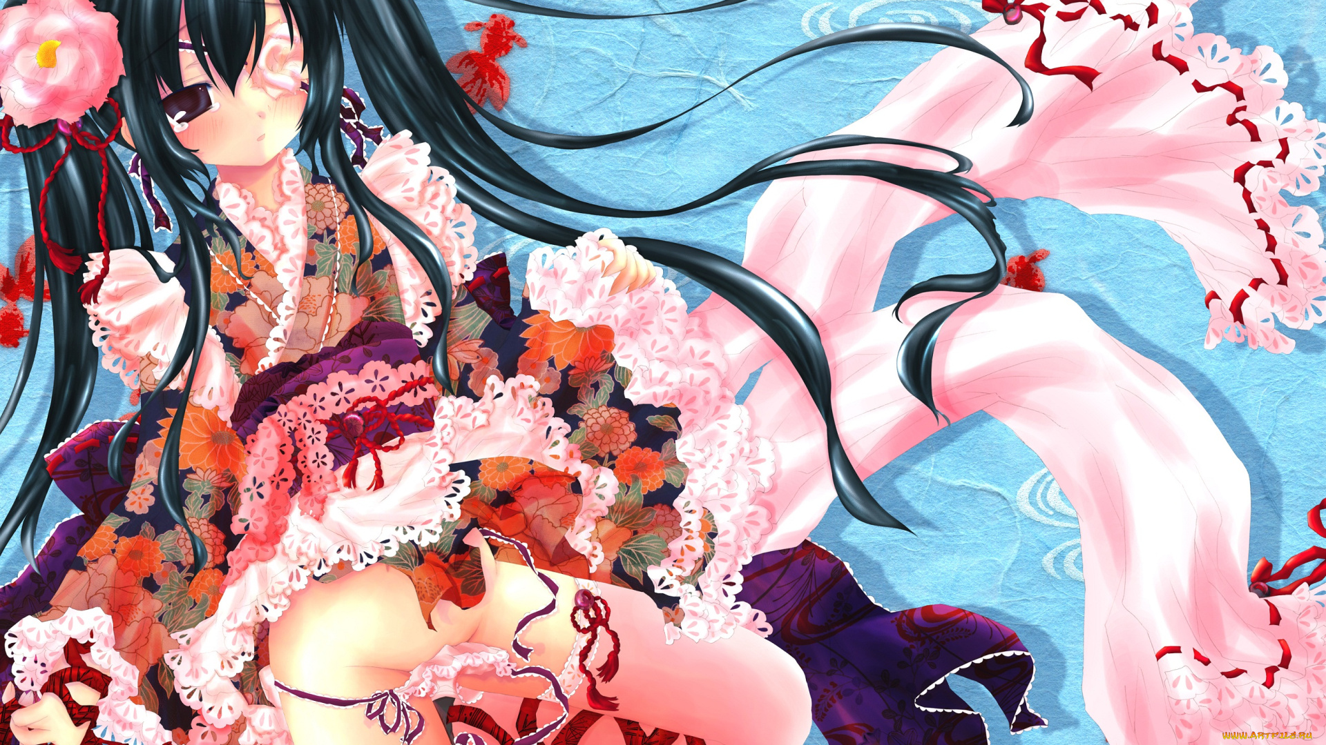 аниме, gintama, цветы, брюнетка, девушка