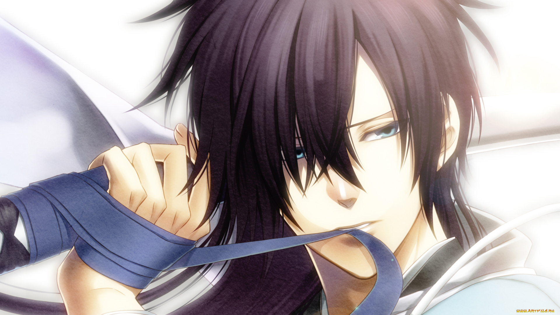 аниме, hakuoki, hakuouki, shinsengumi, kitan, saitou, hajime, парень, самурай, меч, ткань, лента