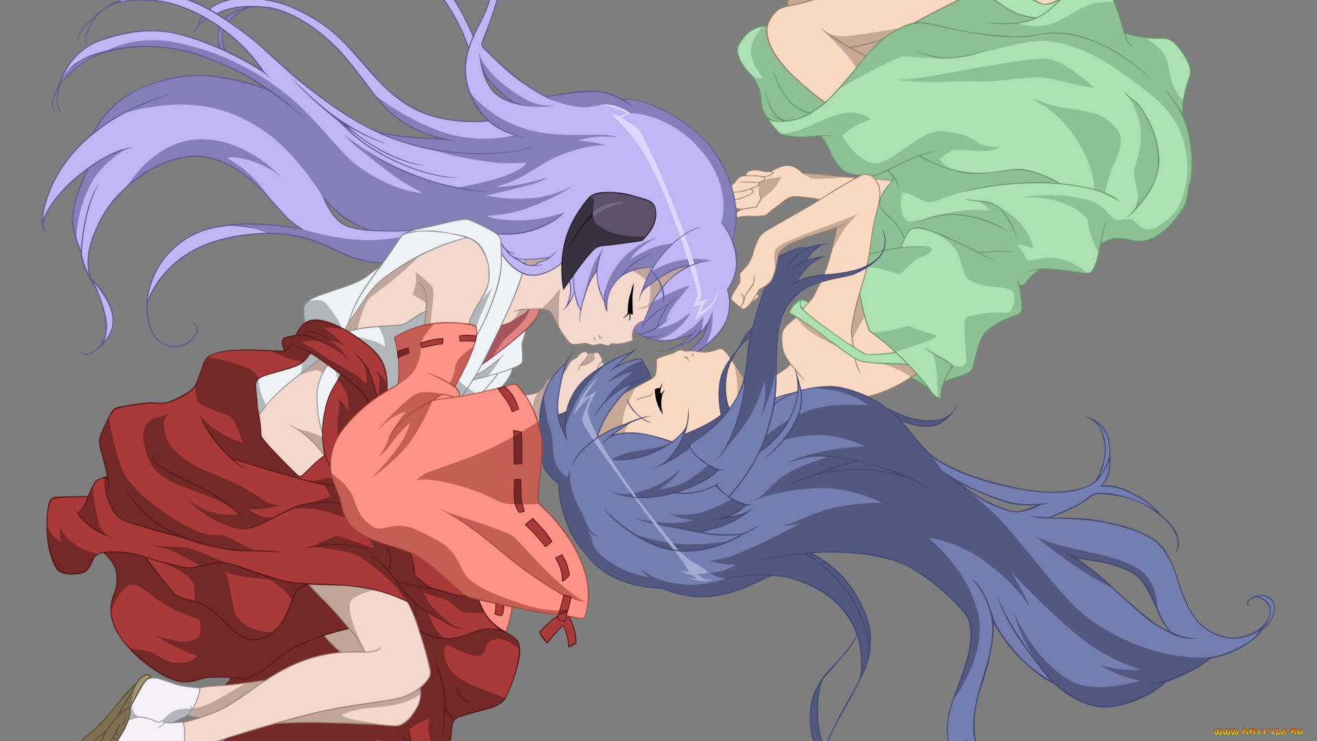 аниме, higurashi, no, naku, koro, ni, higurashi, no, naku, koro, ni, лежат, девушки, hanyuu, rika, furude