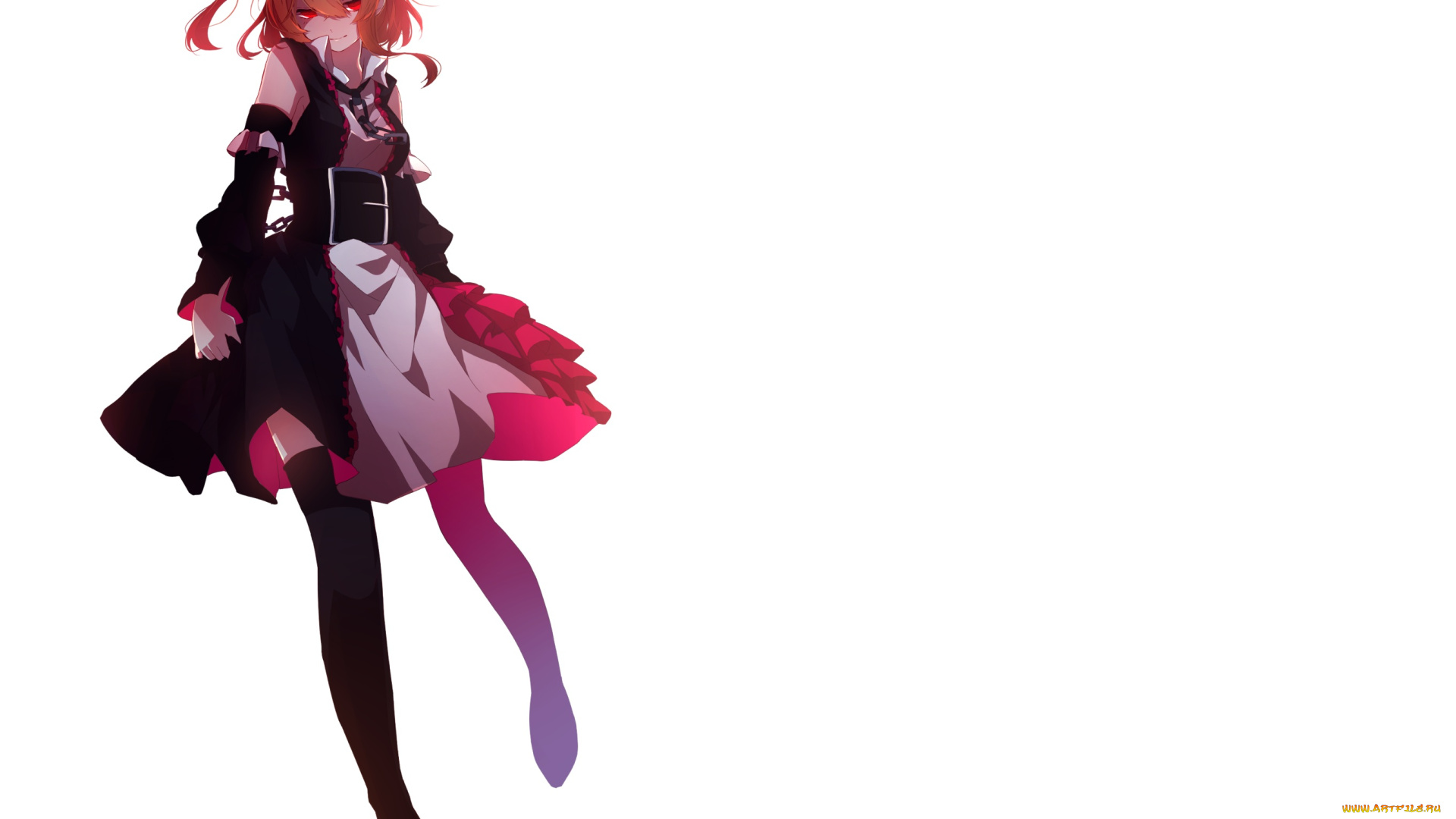 аниме, mekakucity, actors, белый, фон, арт, взгляд, красные, глаза, девушка