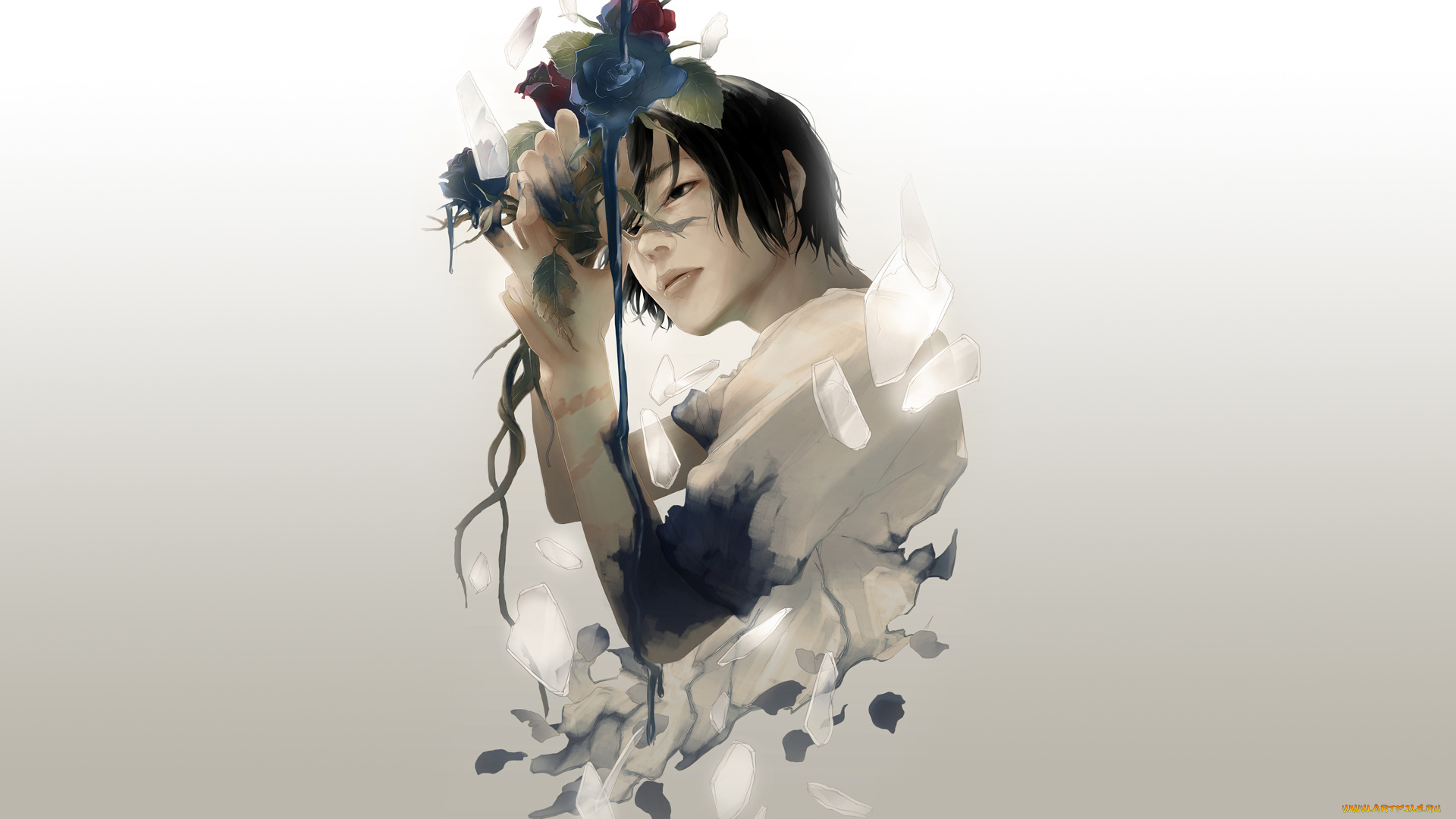 аниме, *unknown, , другое, art, re, парень, розы, осколки