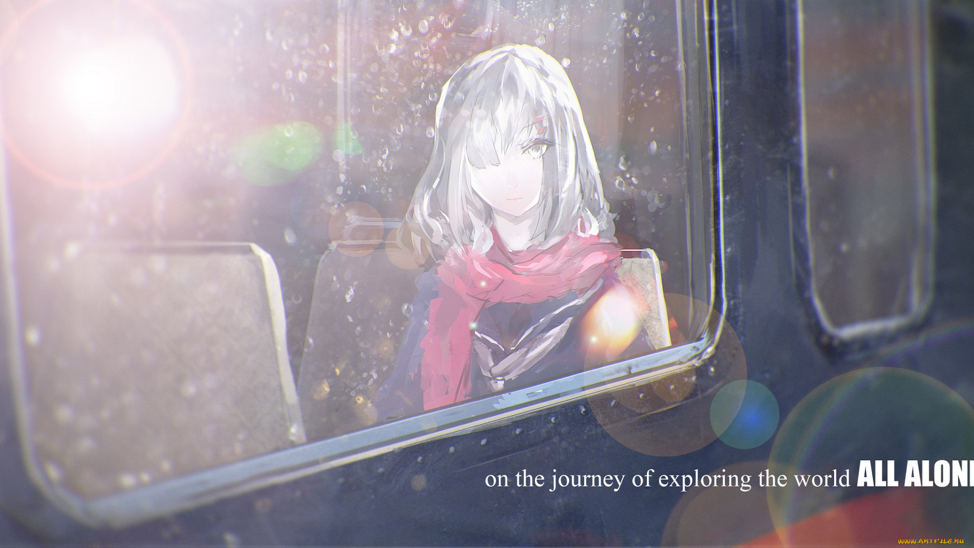 аниме, *unknown, , другое, блики, окно, метро, девушка
