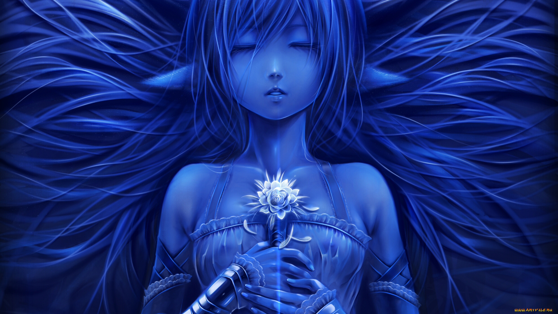 аниме, *unknown, , другое, броня, bouno, satoshi, девушка, уши, цветок, спит