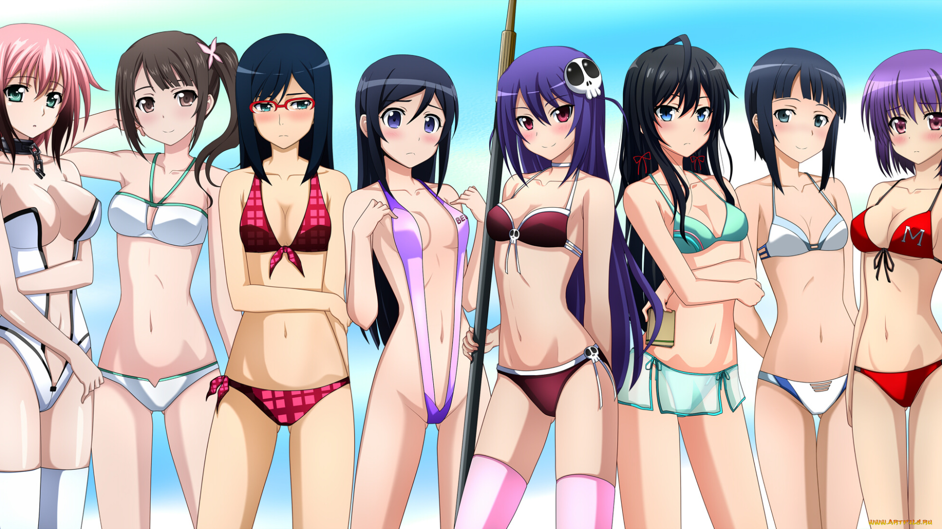 аниме, *unknown, , другое, группа, разные, арт, купальники, девушки