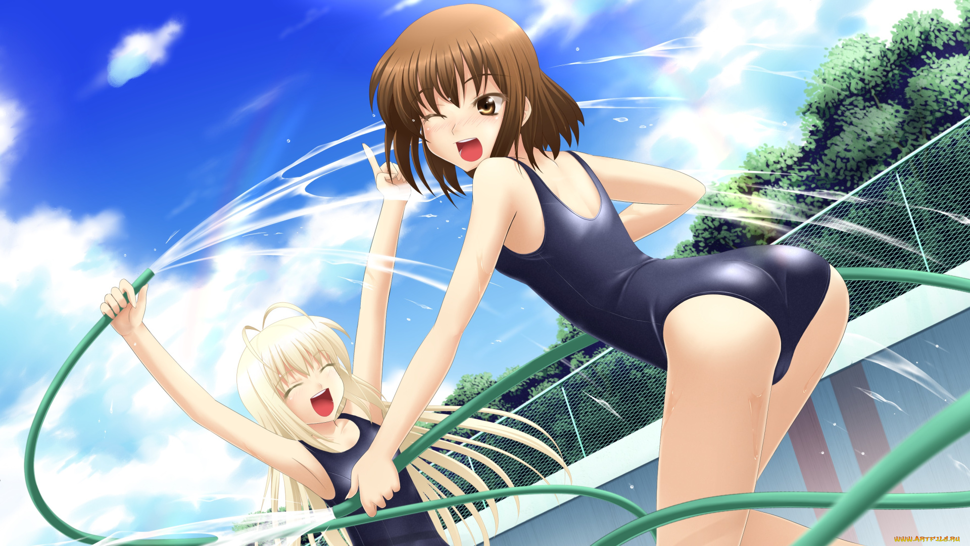 аниме, *unknown, , другое, вода, девушки, брызги