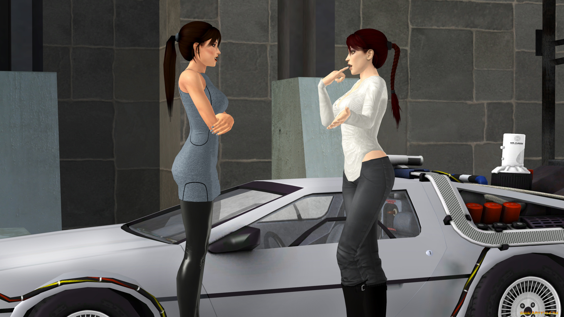 автомобили, 3d, car&girl, беседа, автомобиль, девушки