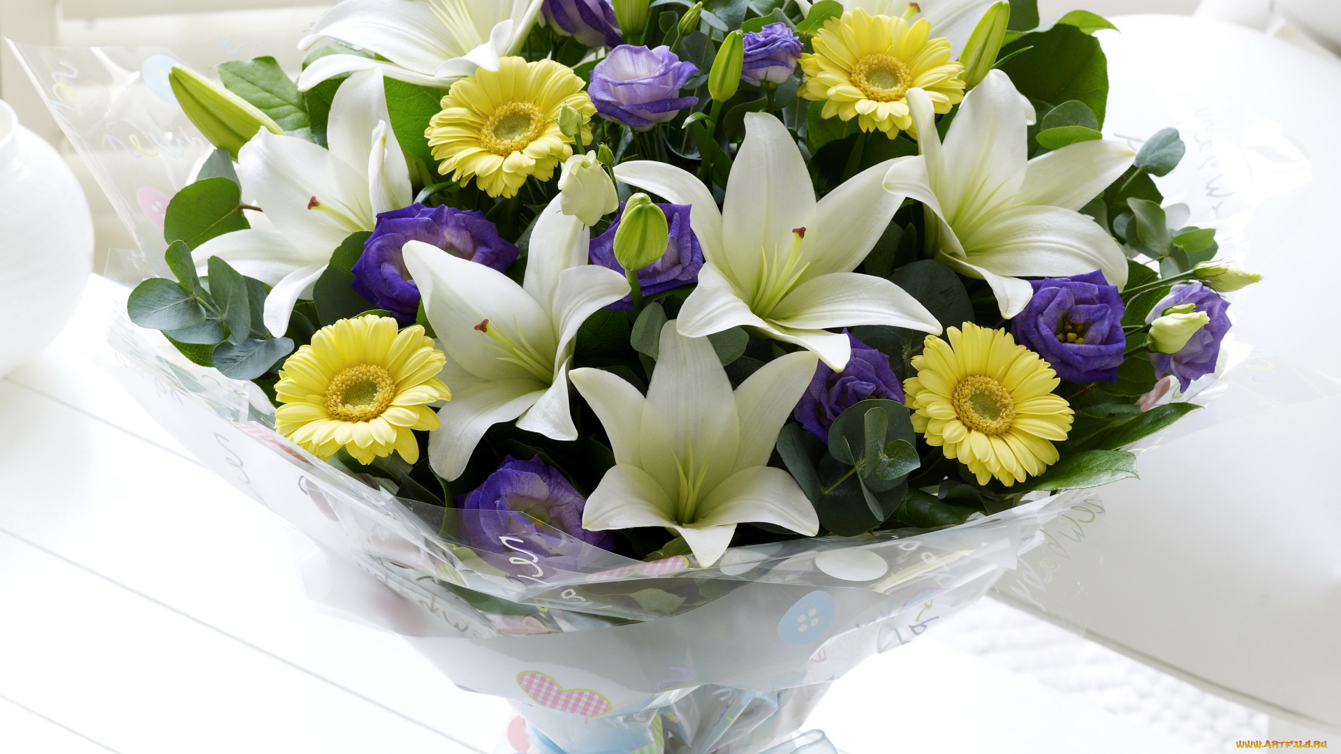 цветы, букеты, , композиции, эустома, лилии, букет, герберы