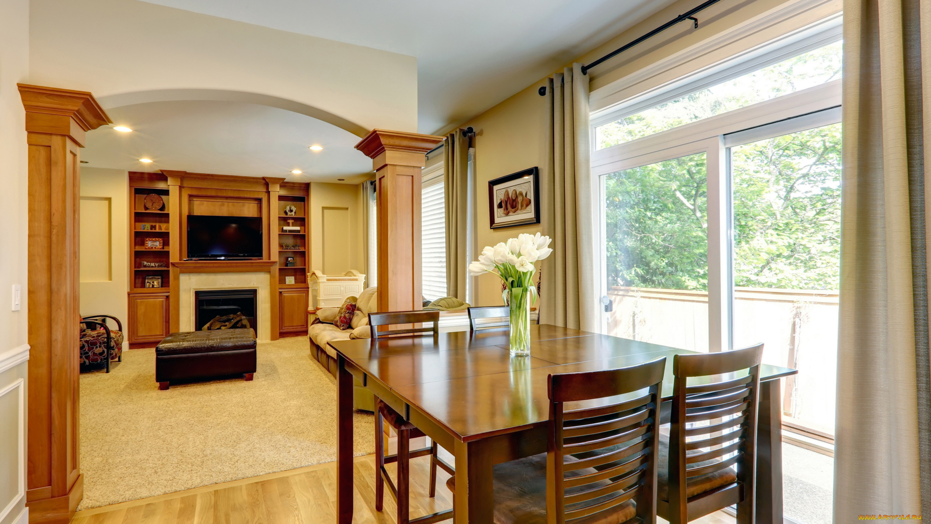 интерьер, гостиная, дизайн, стулья, стол