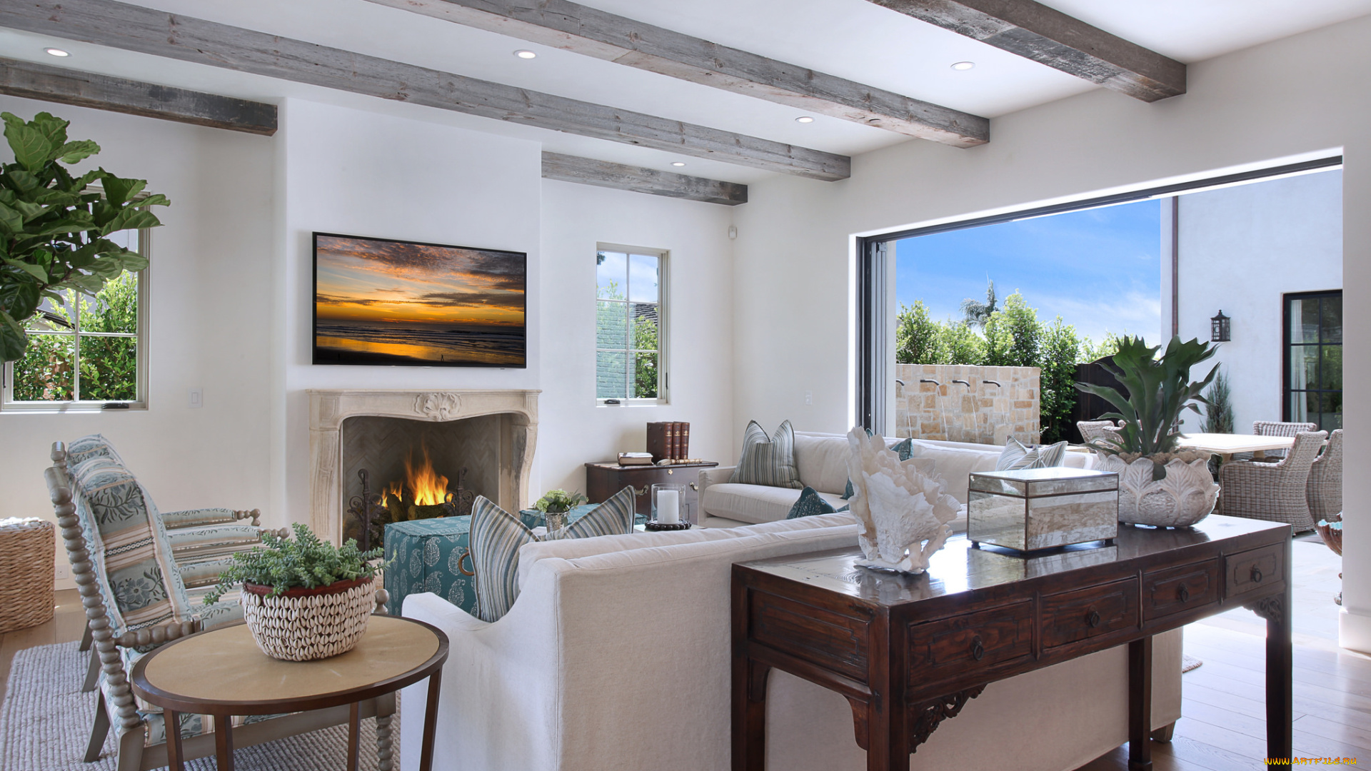 интерьер, гостиная, стиль, цветы, люстры, кухня