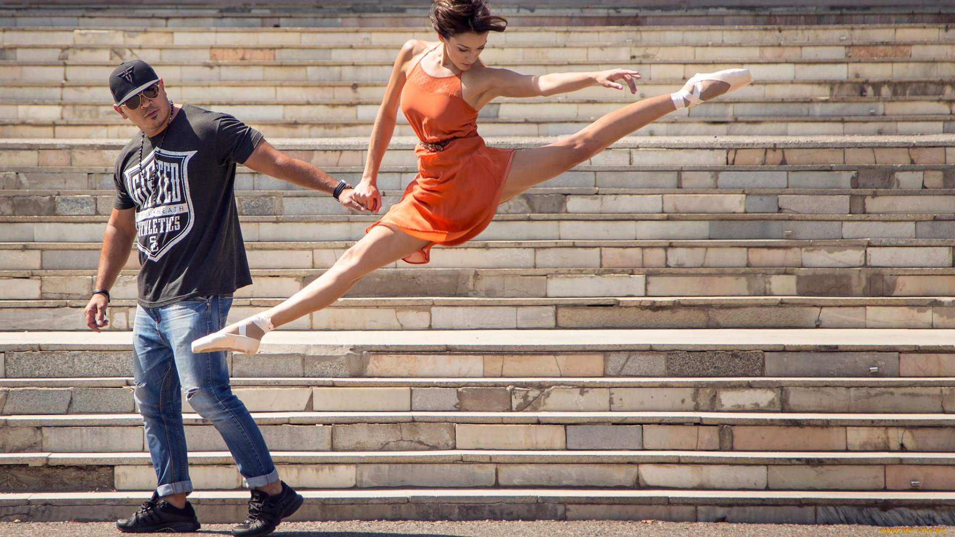 разное, мужчина, женщина, балерина, ступеньки, street, ballet, мужчина, девушка