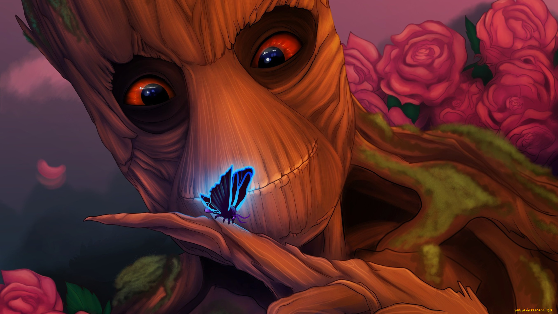 рисованные, кино, бабочка, взгляд, дерево, groot, guardians, of, the, galaxy, добряк