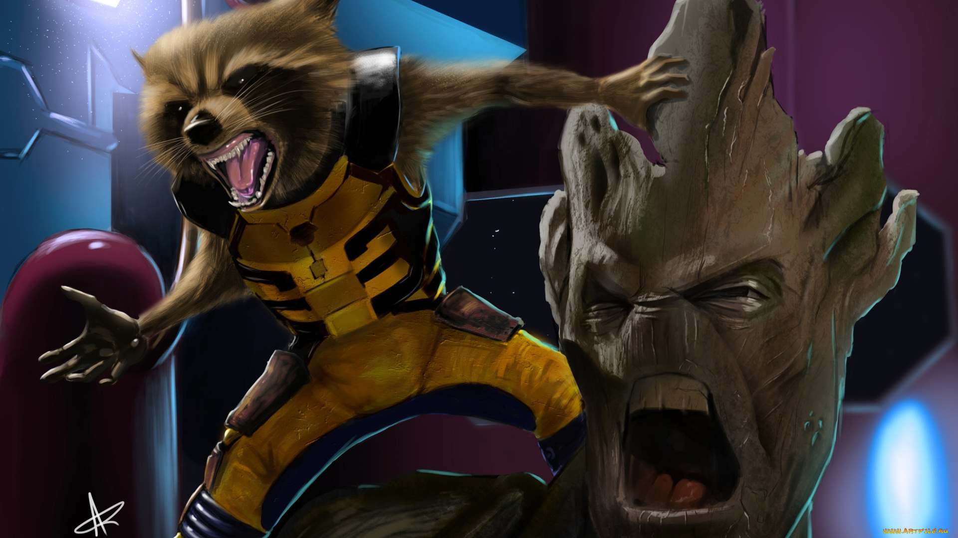 рисованные, кино, groot, guardians, of, the, galaxy, rocket, арт