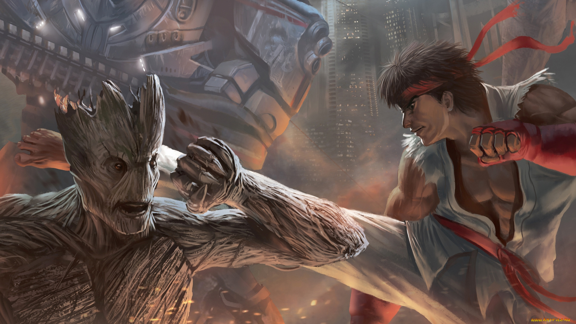 рисованные, кино, street, fighter, fan, art, ryu, groot, guardians, of, the, galaxy
