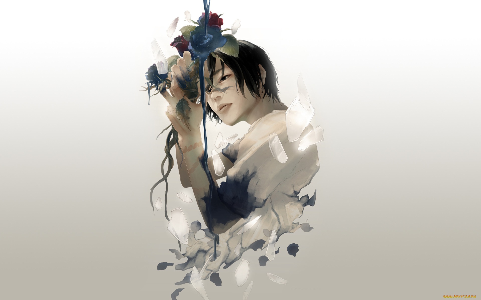 аниме, *unknown, , другое, art, re, парень, розы, осколки