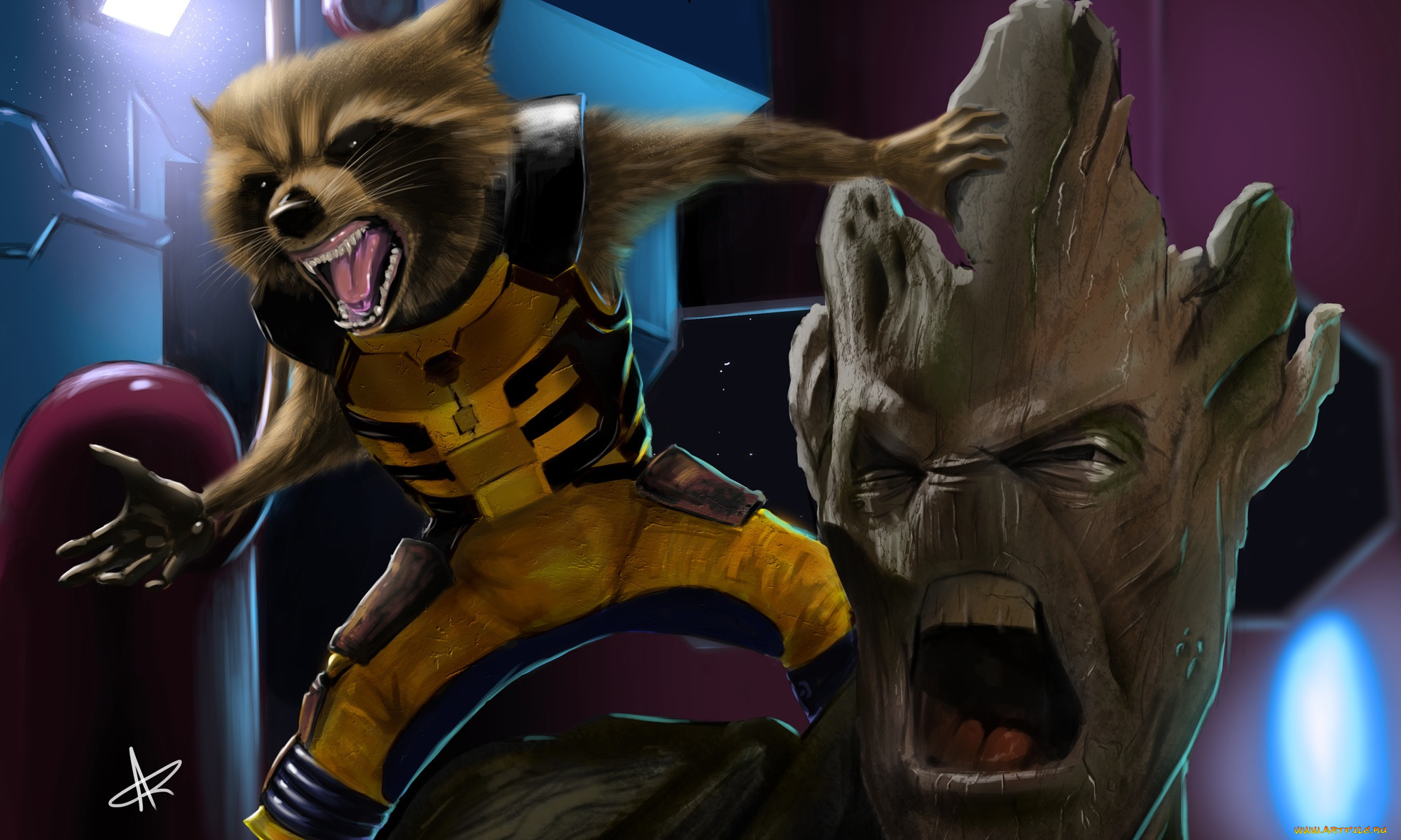 рисованные, кино, groot, guardians, of, the, galaxy, rocket, арт