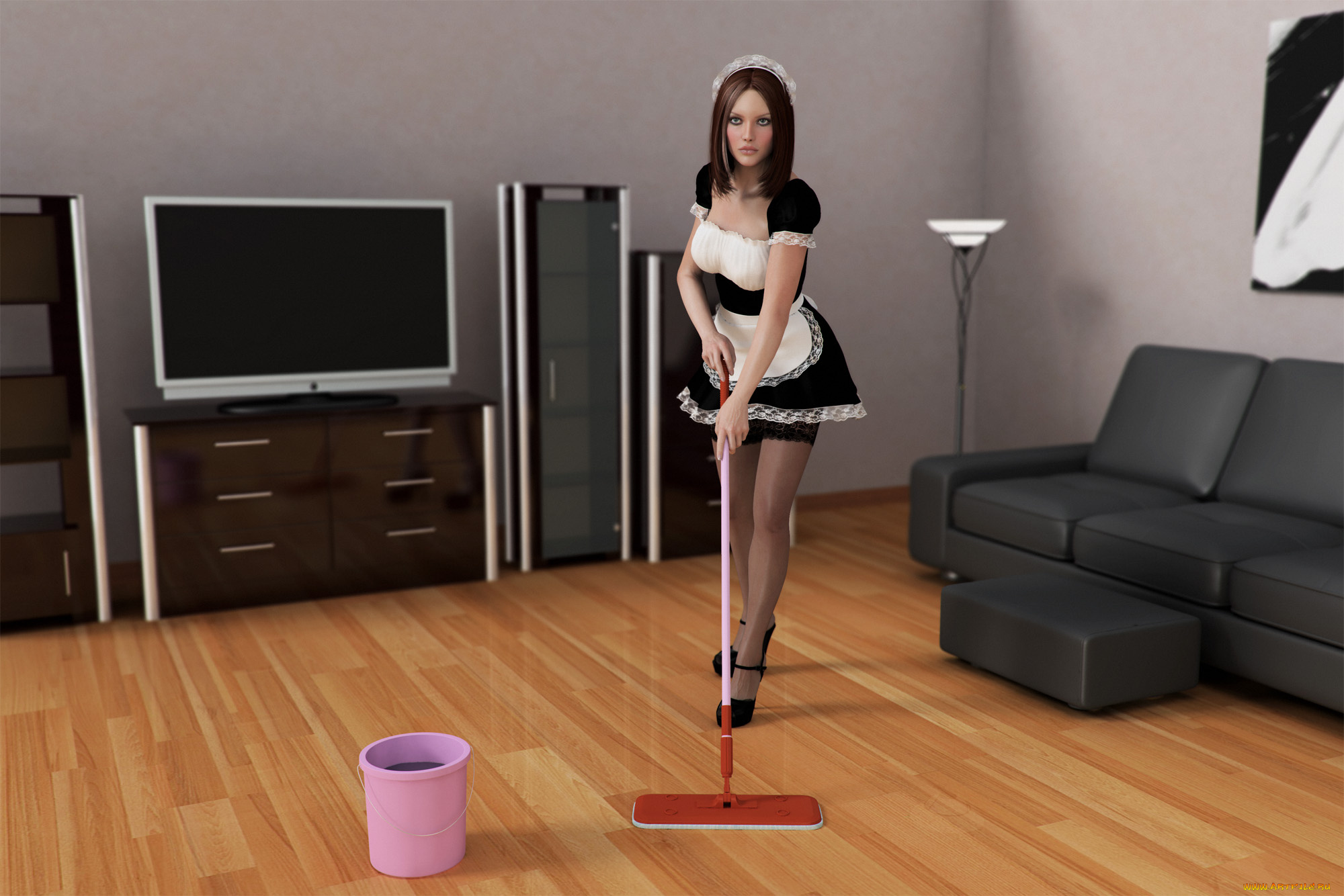 3д, графика, люди, , people, взгляд, девушка, диван, комната