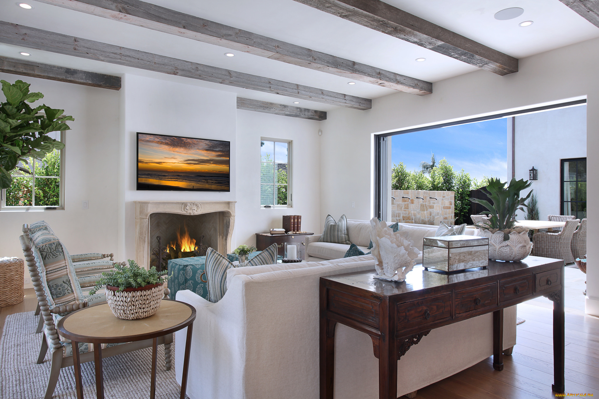 интерьер, гостиная, стиль, цветы, люстры, кухня