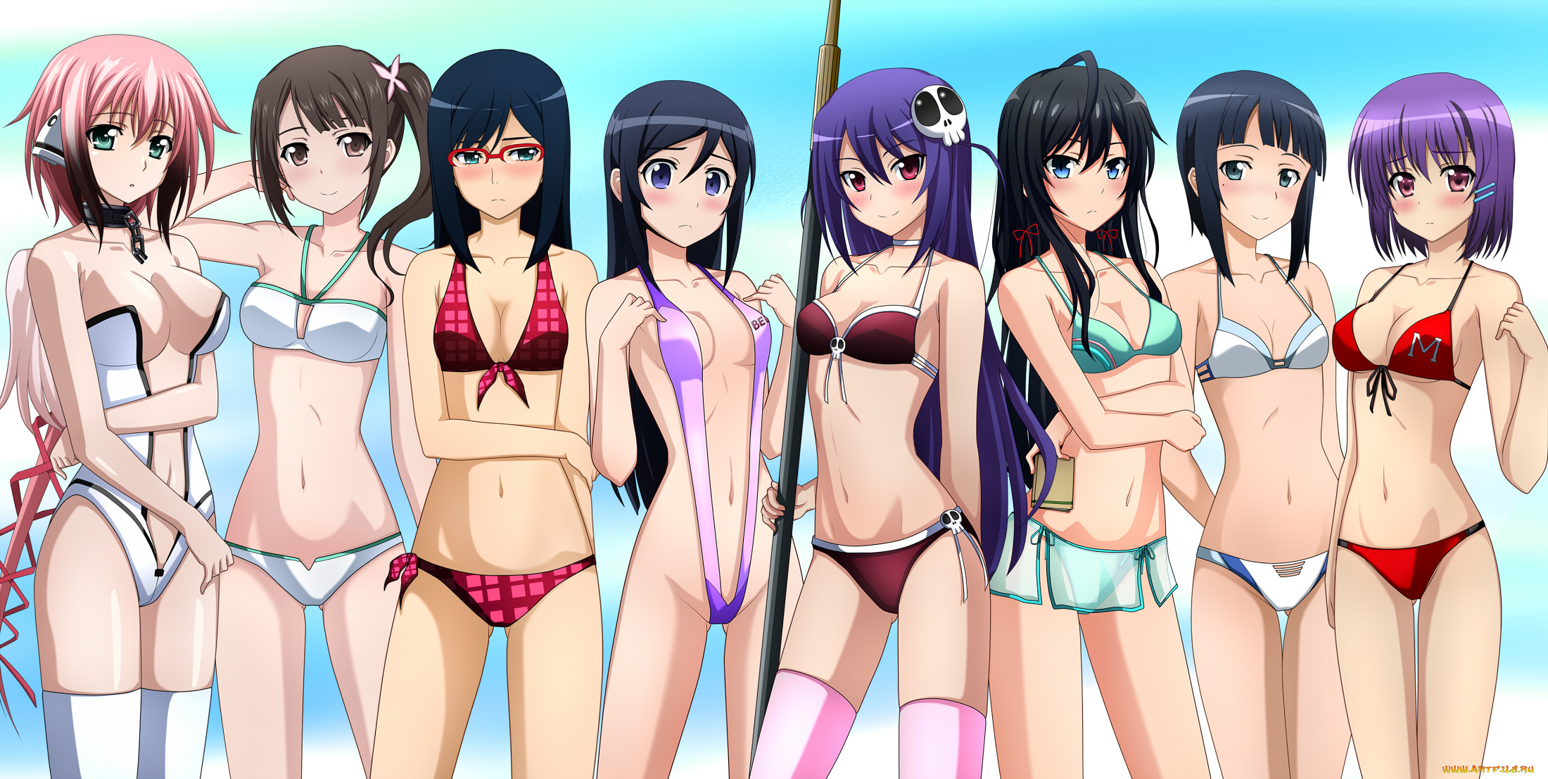 аниме, *unknown, , другое, группа, разные, арт, купальники, девушки