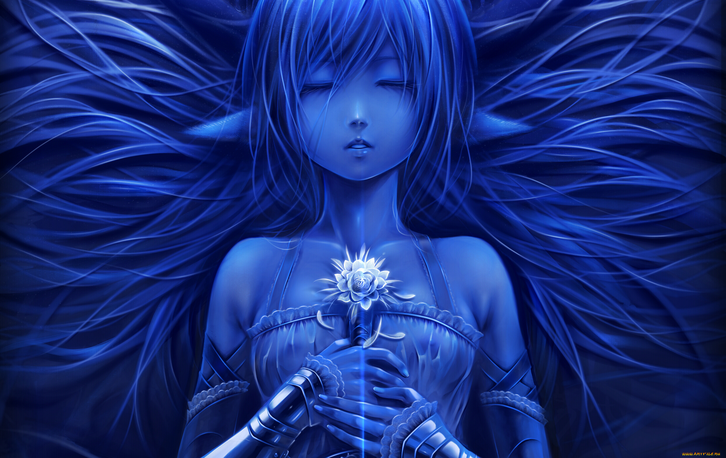 аниме, *unknown, , другое, броня, bouno, satoshi, девушка, уши, цветок, спит