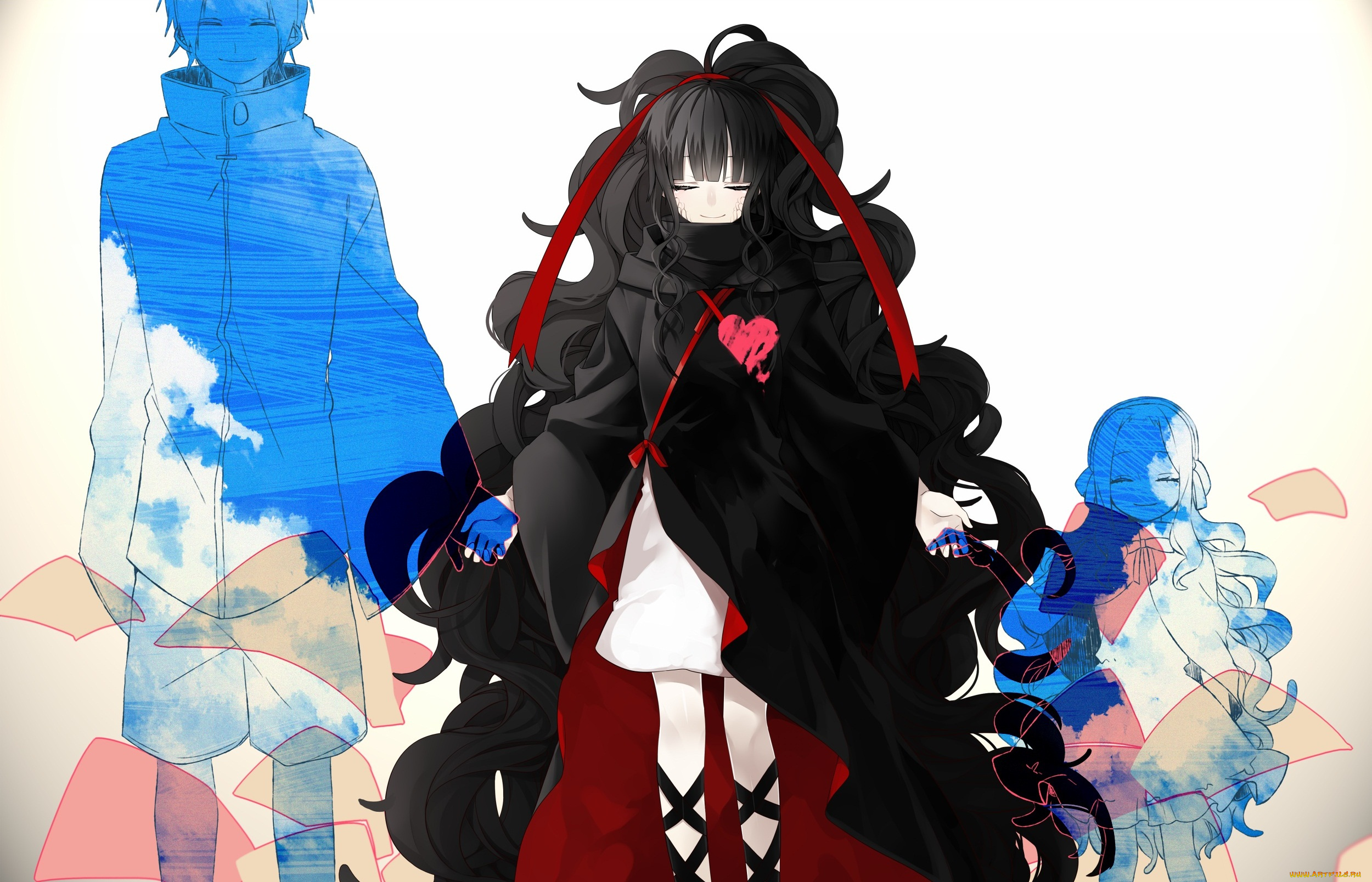 аниме, mekakucity, actors, арт, брюнетка, силуэты, девочка, парень, девушка