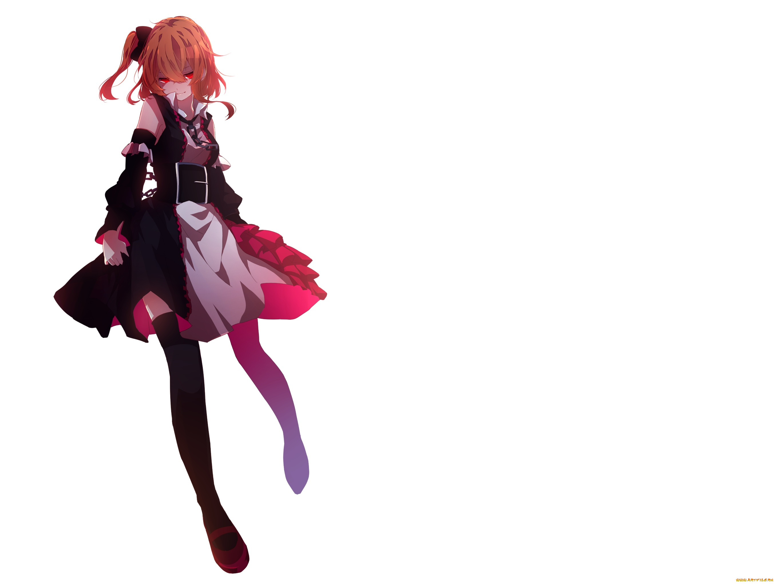 аниме, mekakucity, actors, белый, фон, арт, взгляд, красные, глаза, девушка