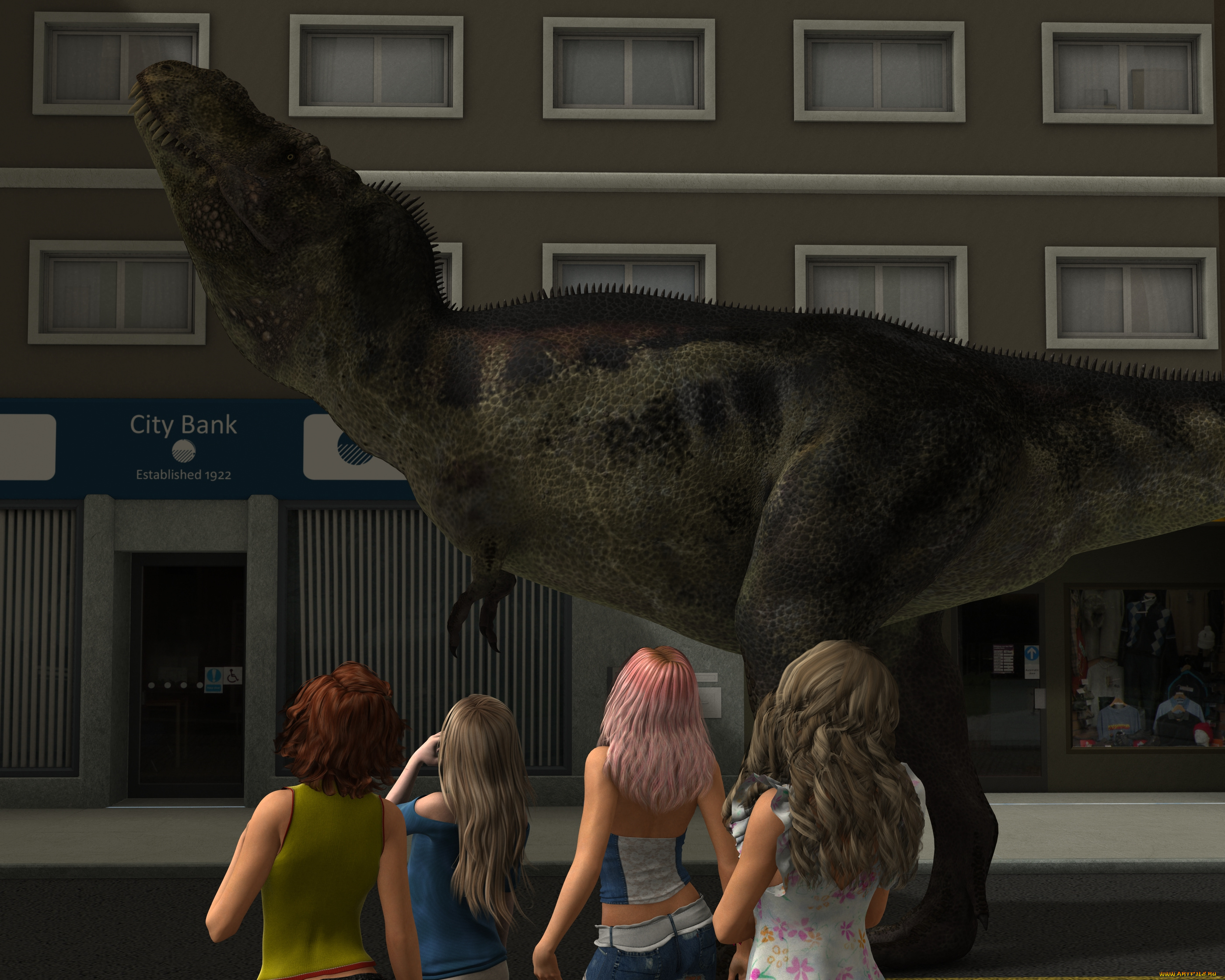 3д, графика, фантазия, , fantasy, дракон, город, улица